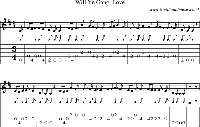 Guitar Tab and Sheet Music for Will Ye Gang, Love