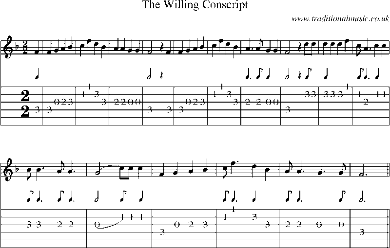 Guitar Tab and Sheet Music for The Willing Conscript