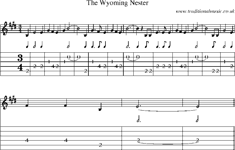 Guitar Tab and Sheet Music for The Wyoming Nester