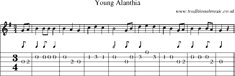 Guitar Tab and Sheet Music for Young Alanthia
