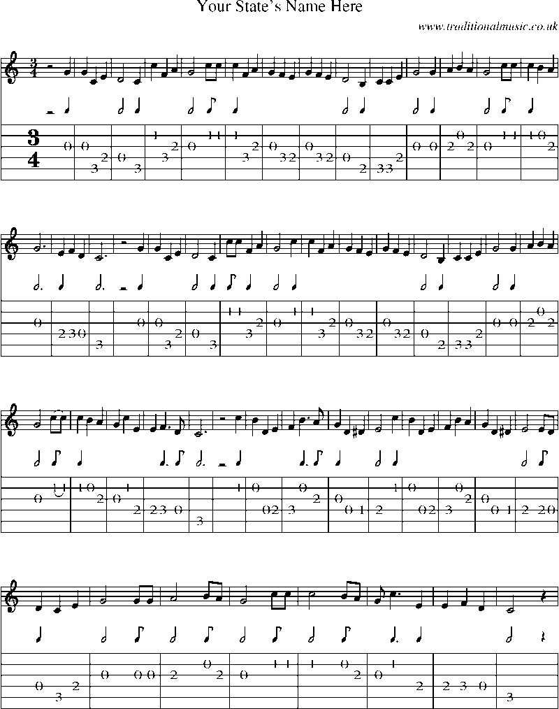 Guitar Tab and Sheet Music for Your State's Name Here