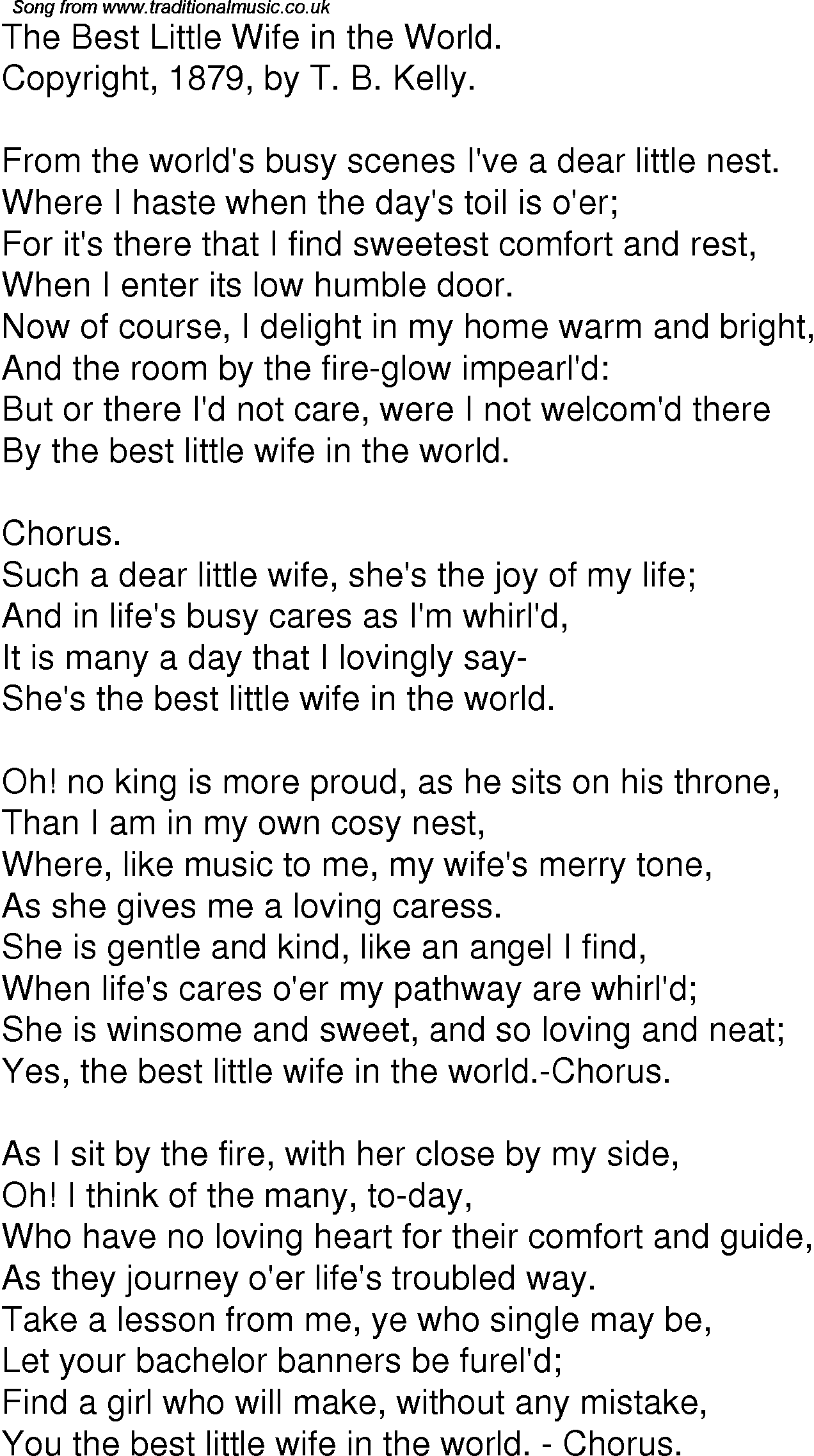Old Time Song Lyrics for 05 The Best Little Wife In The World