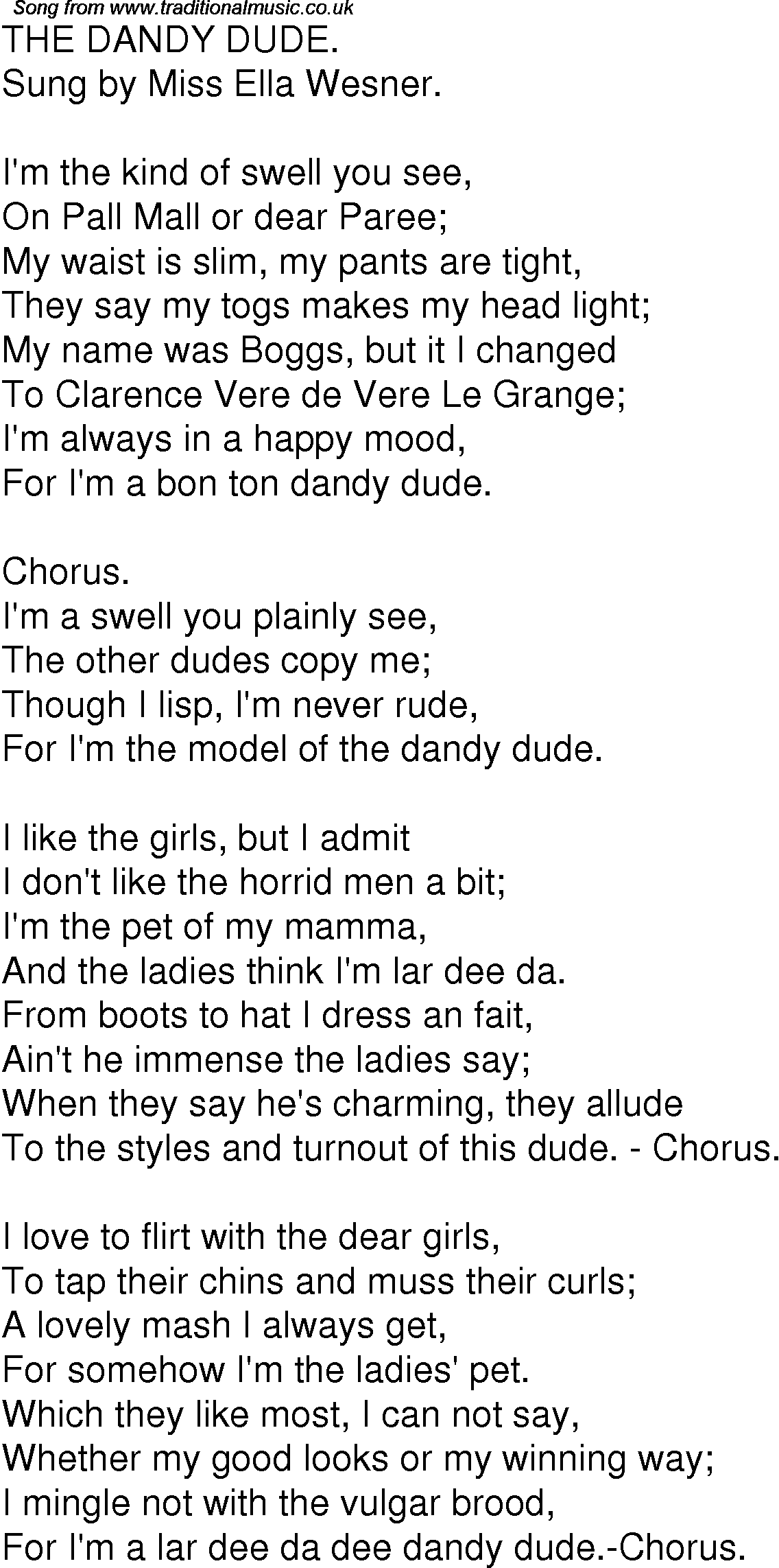 Old Time Song Lyrics for 06 The Dandy Dude