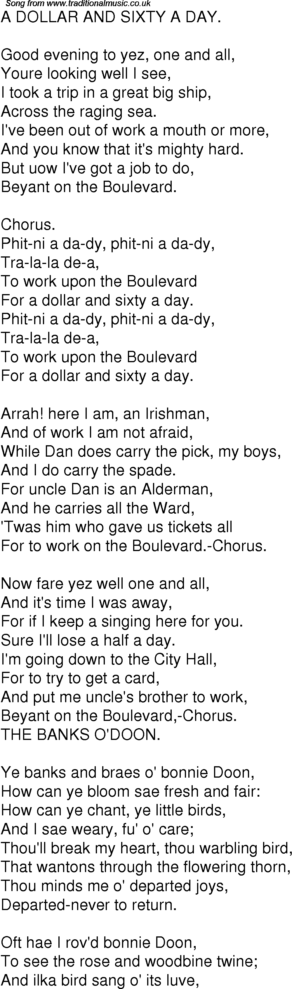 Old Time Song Lyrics for 07 A Dollar And Sixty A Day