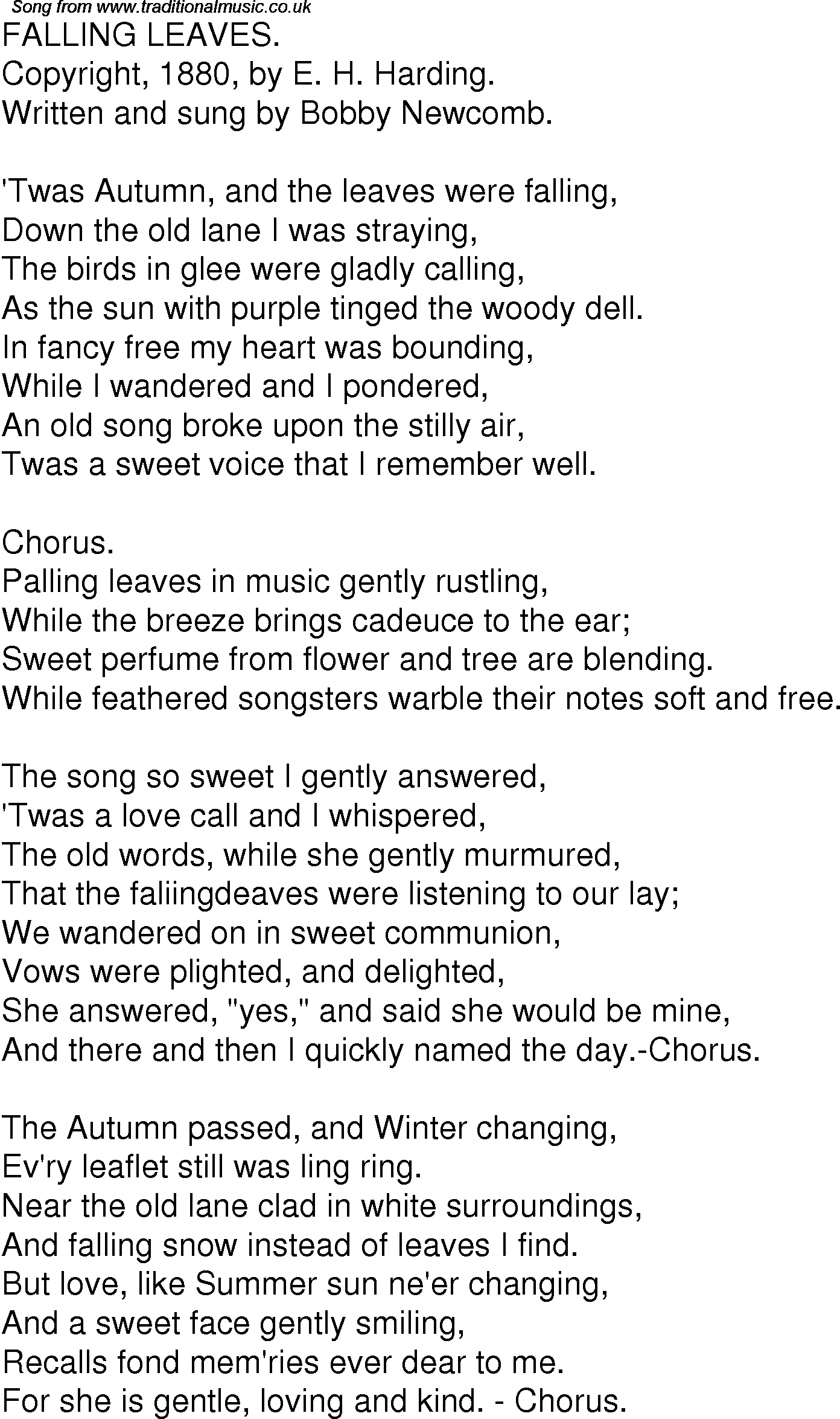 Old Time Song Lyrics for 08 Falling Leaves