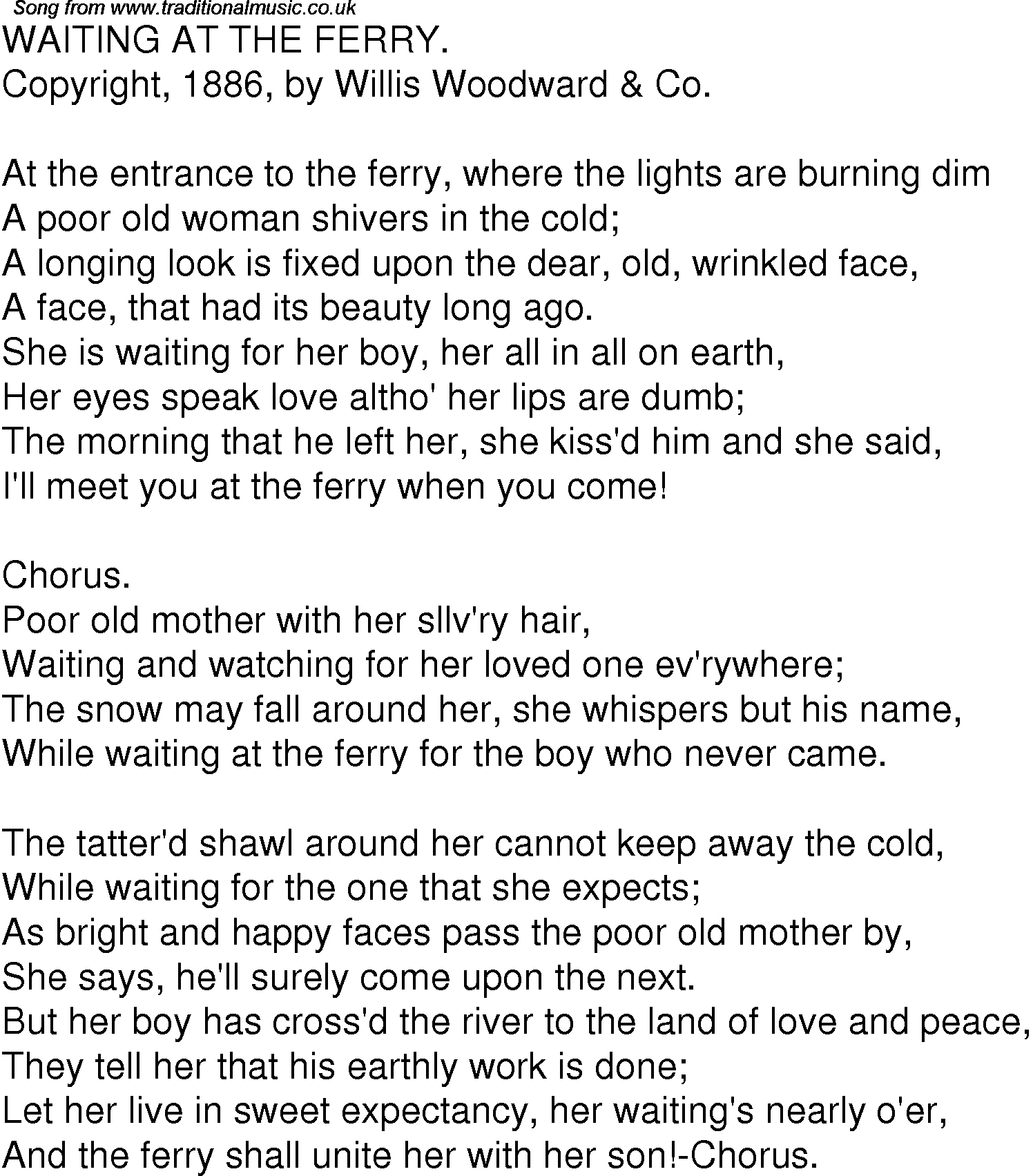 Old Time Song Lyrics for 10 Waiting At The Ferry