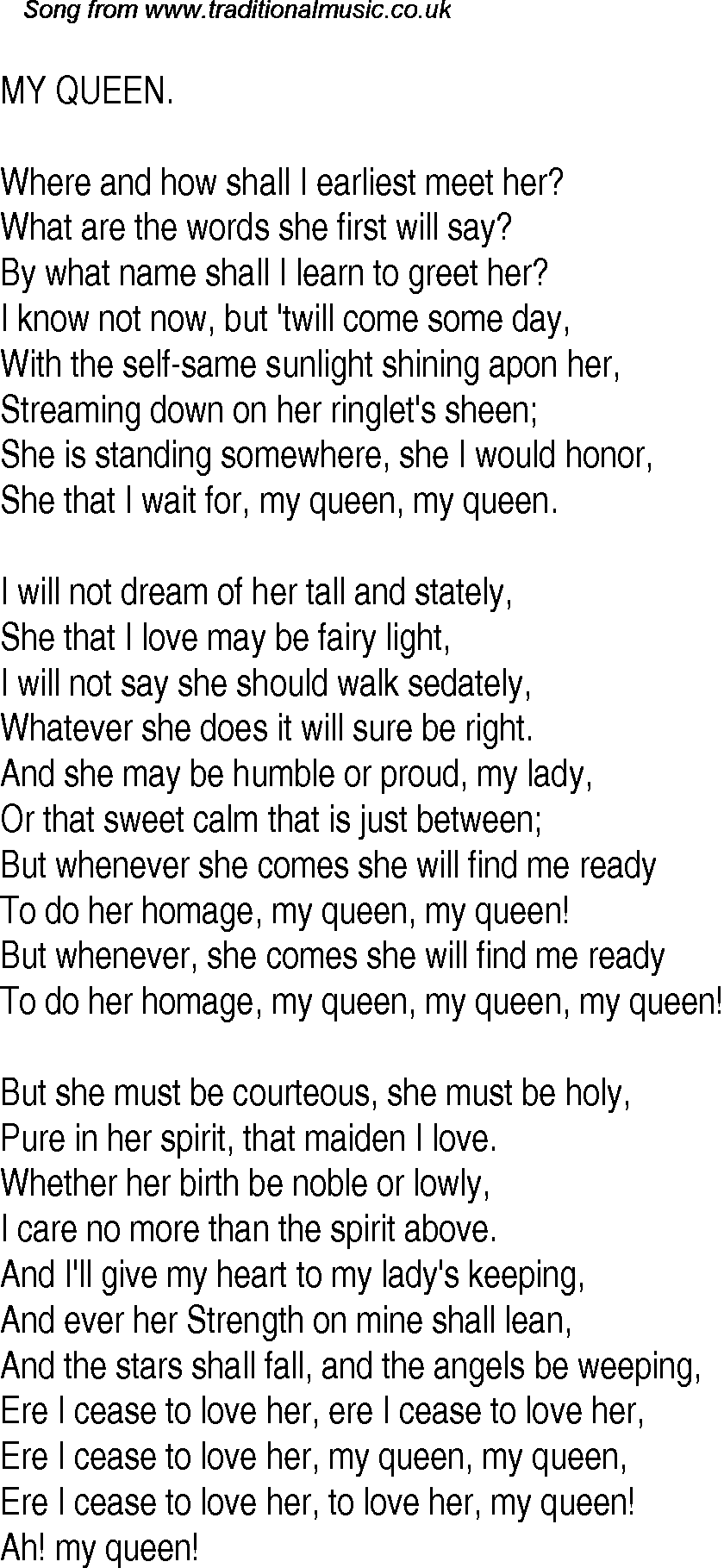 Old Time Song Lyrics for 17 My Queen