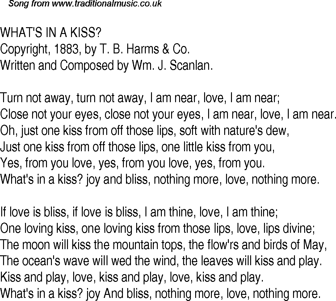 American old-time song lyrics for What's In A Kiss