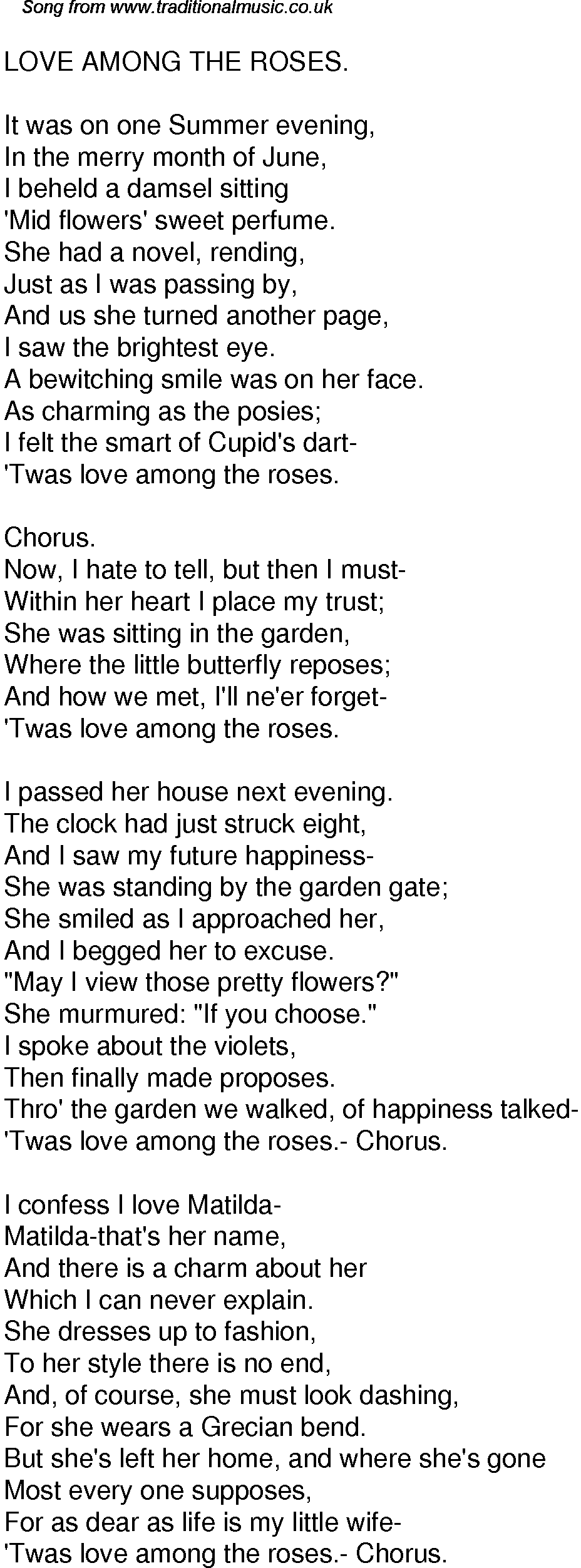 old time song lyrics for 40 love among the roses