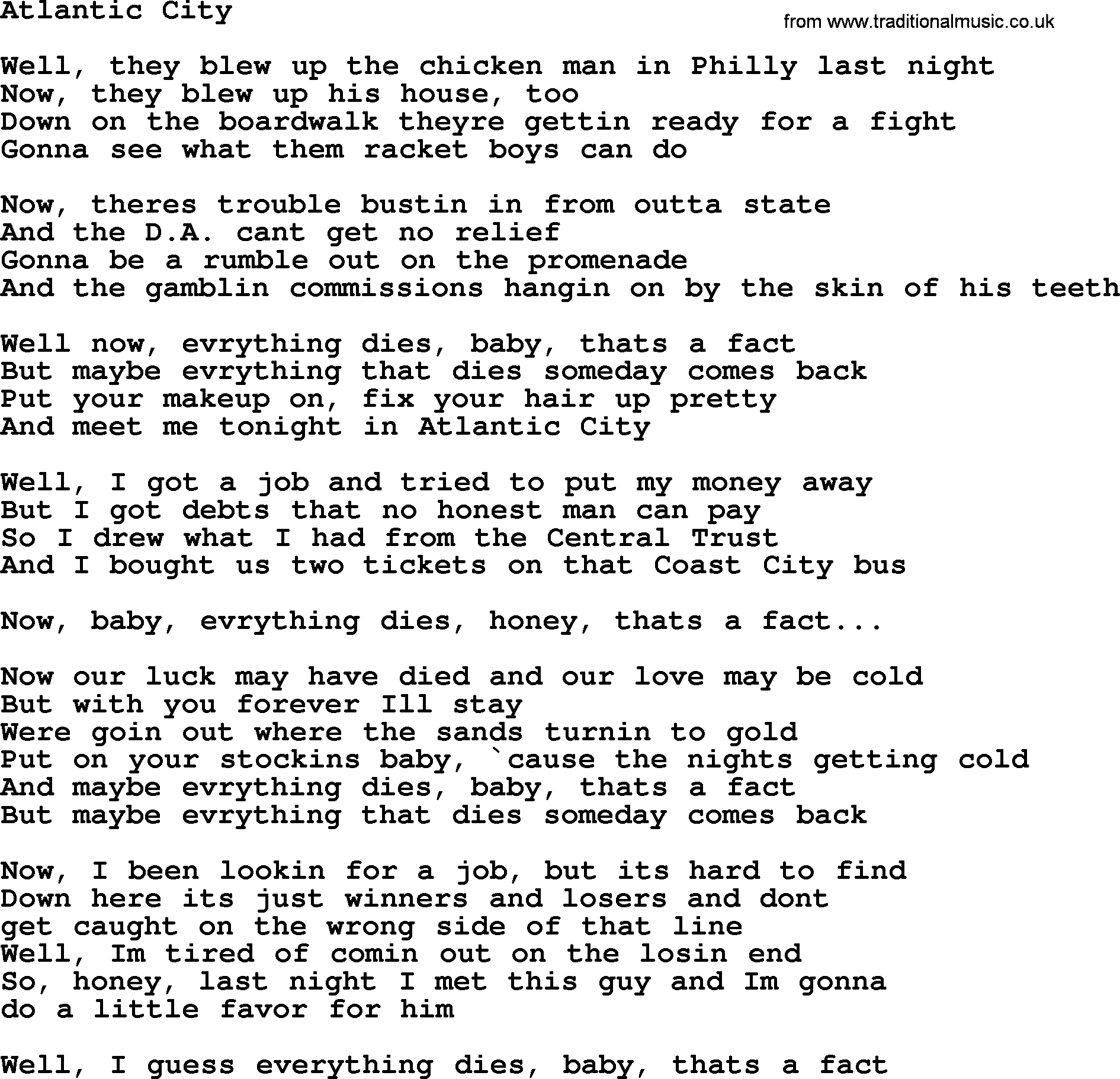 Bruce Springsteen song: Atlantic City lyrics