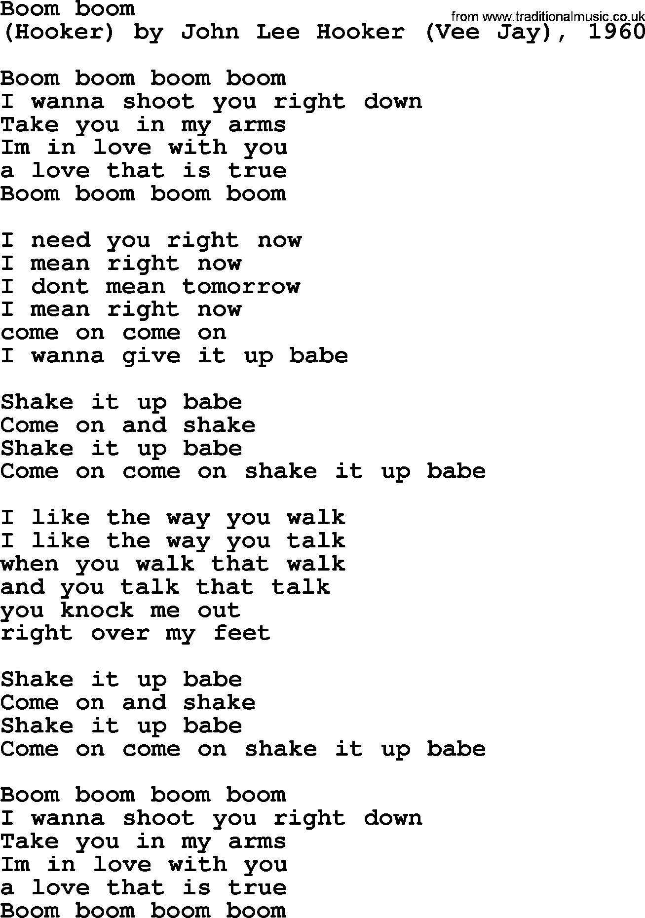 Bruce Springsteen song: Boom Boom lyrics