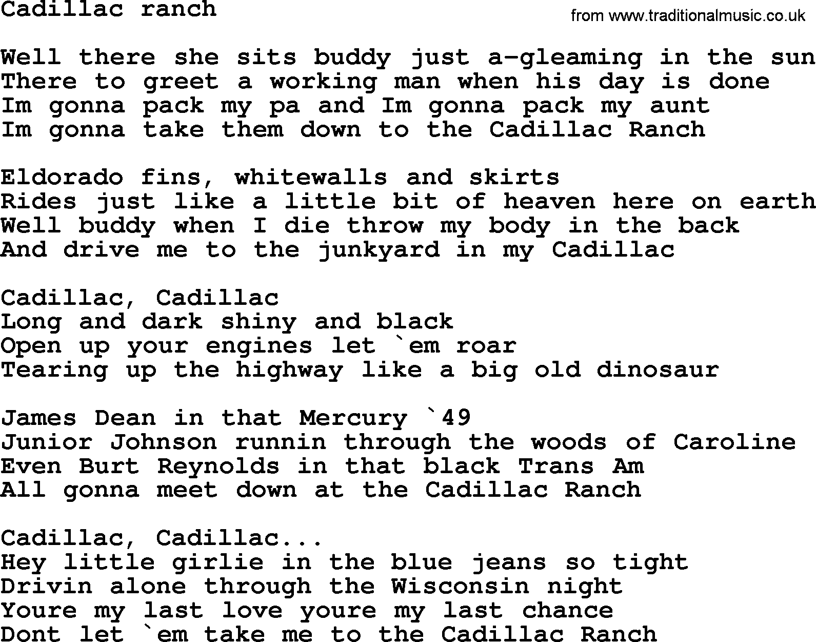 Bruce Springsteen song: Cadillac Ranch lyrics