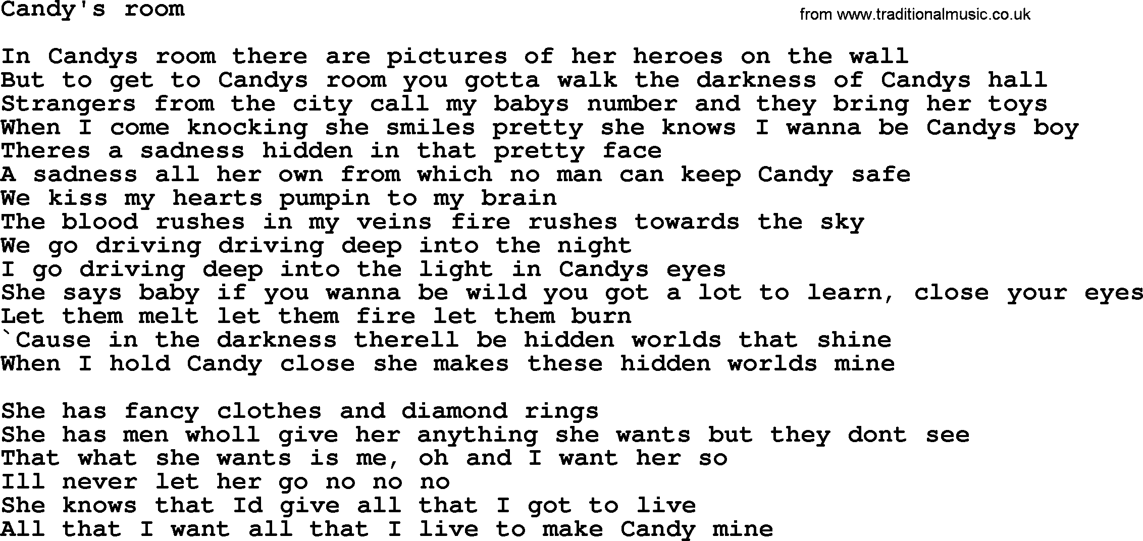 Bruce Springsteen song: Candy's Room lyrics