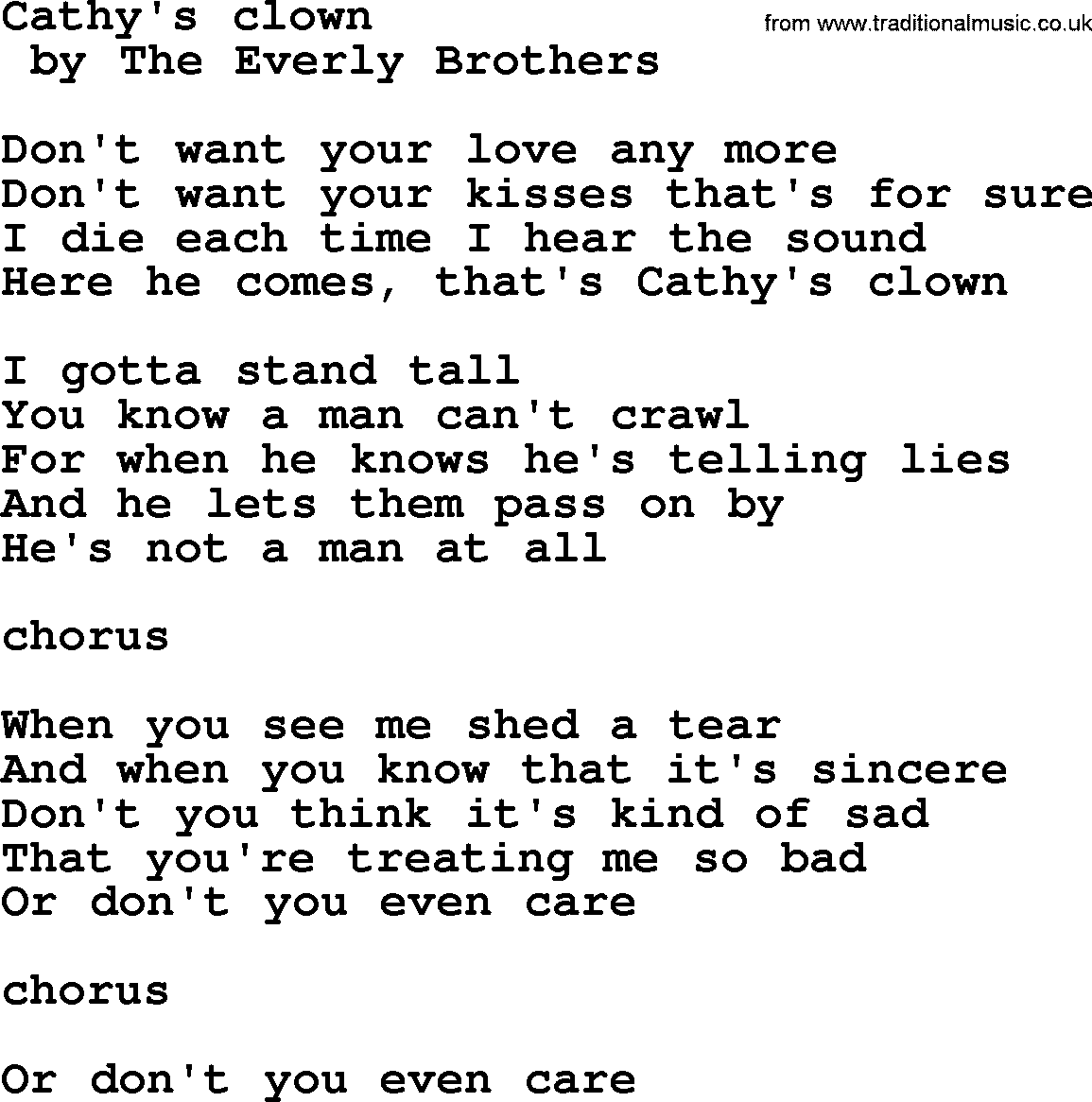 Bruce Springsteen song: Cathy's Clown lyrics