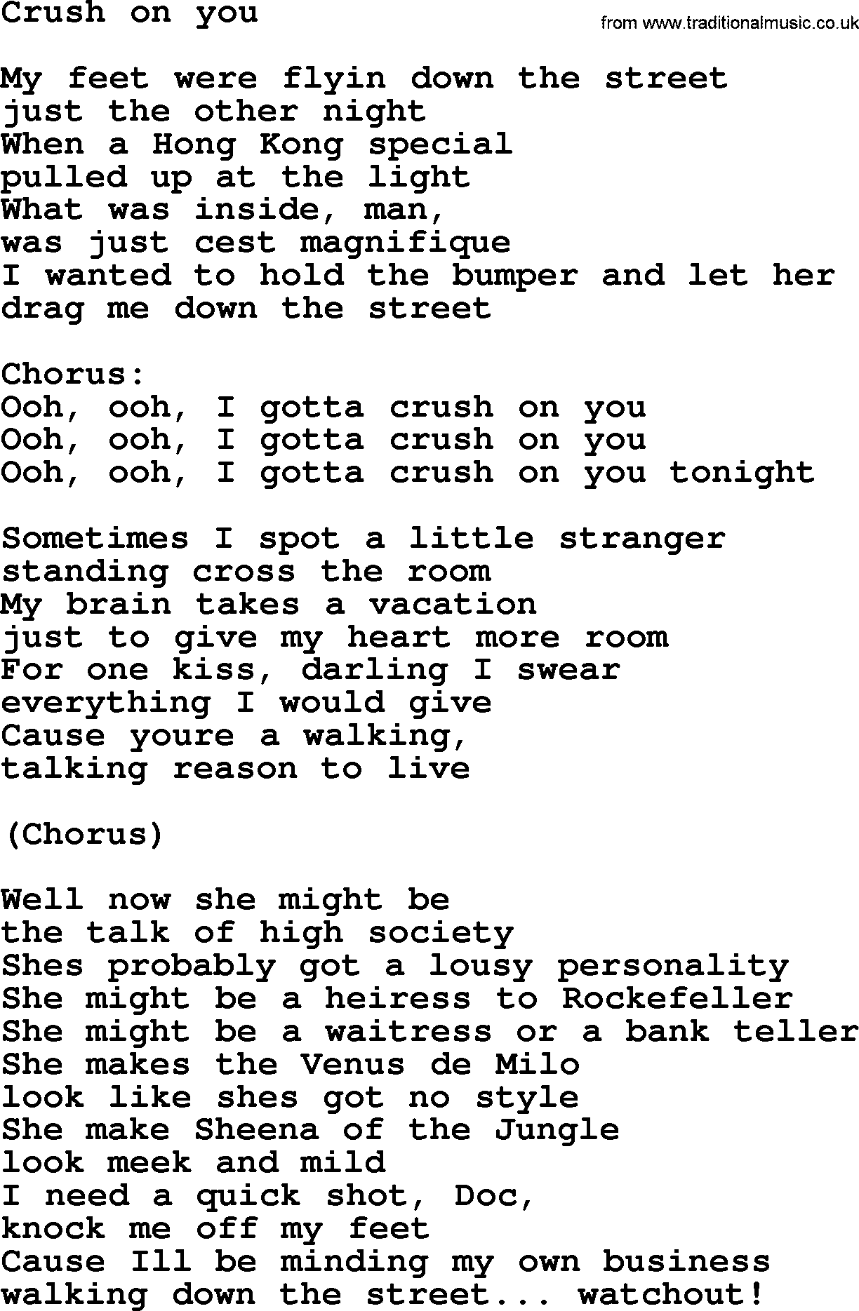 Bruce Springsteen song: Crush On You lyrics