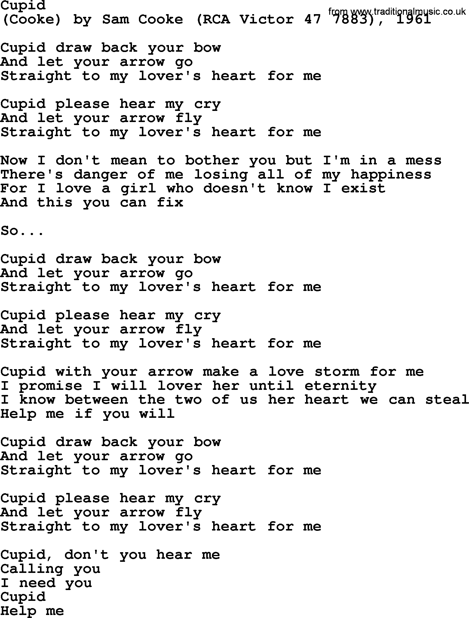 Bruce Springsteen song: Cupid lyrics