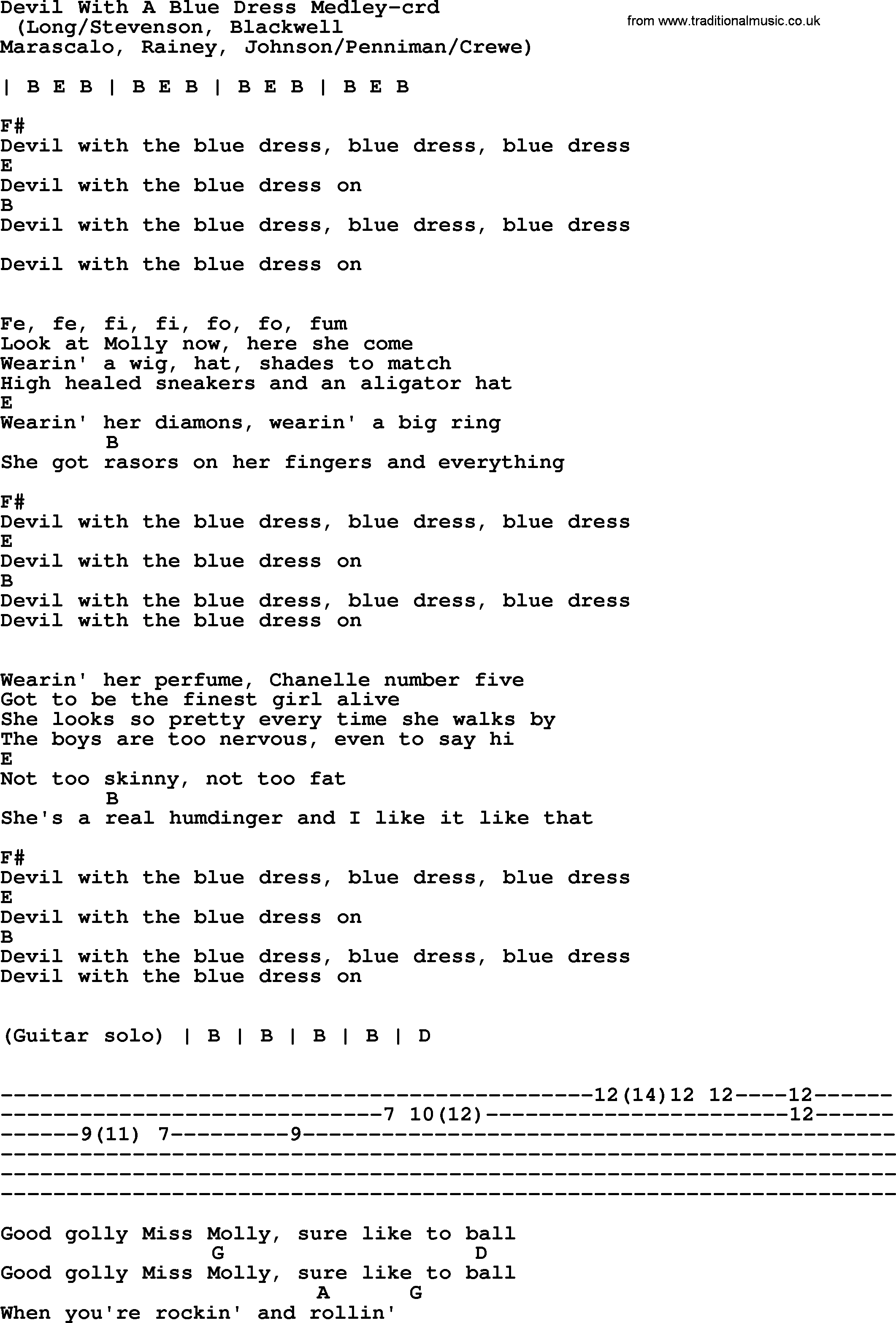 Bruce Springsteen song: Devil With A Blue Dress Medley, lyrics and chords
