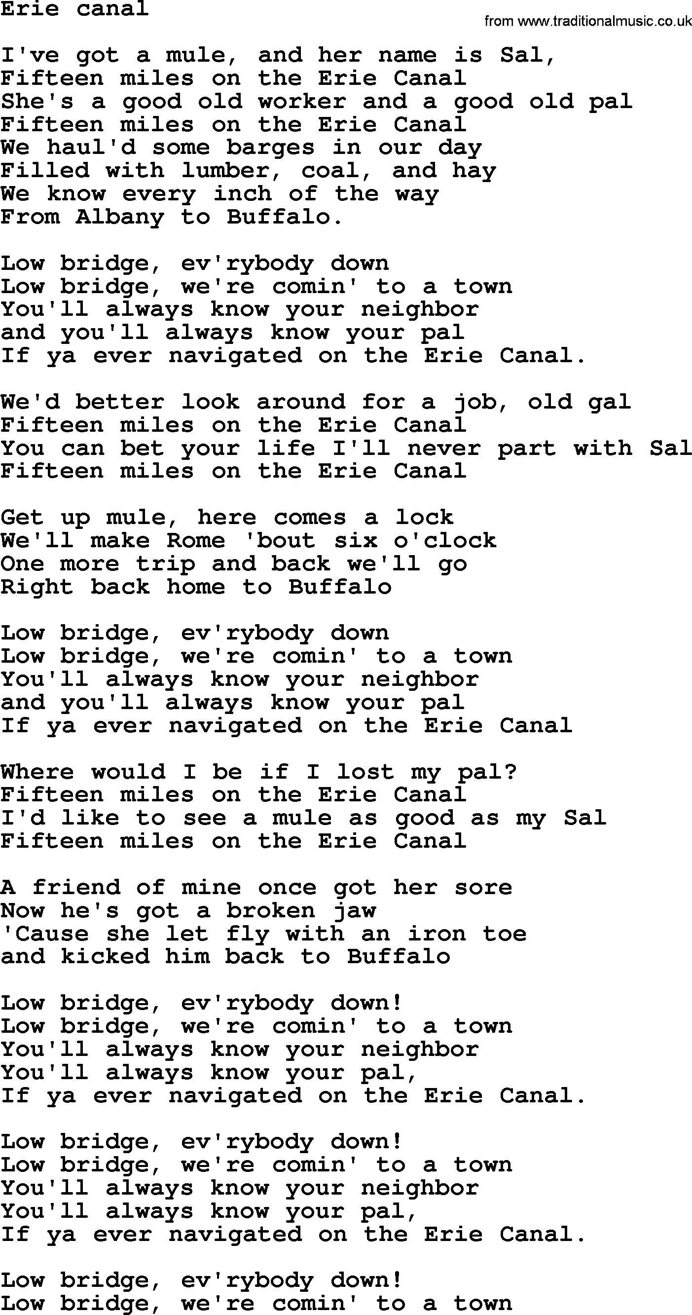 Bruce Springsteen song: Erie Canal lyrics
