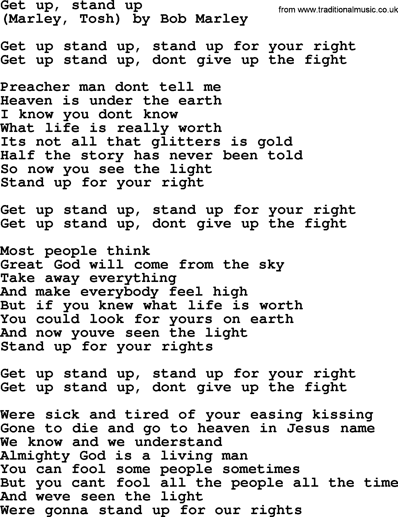 Bruce Springsteen song: Get Up, Stand Up lyrics