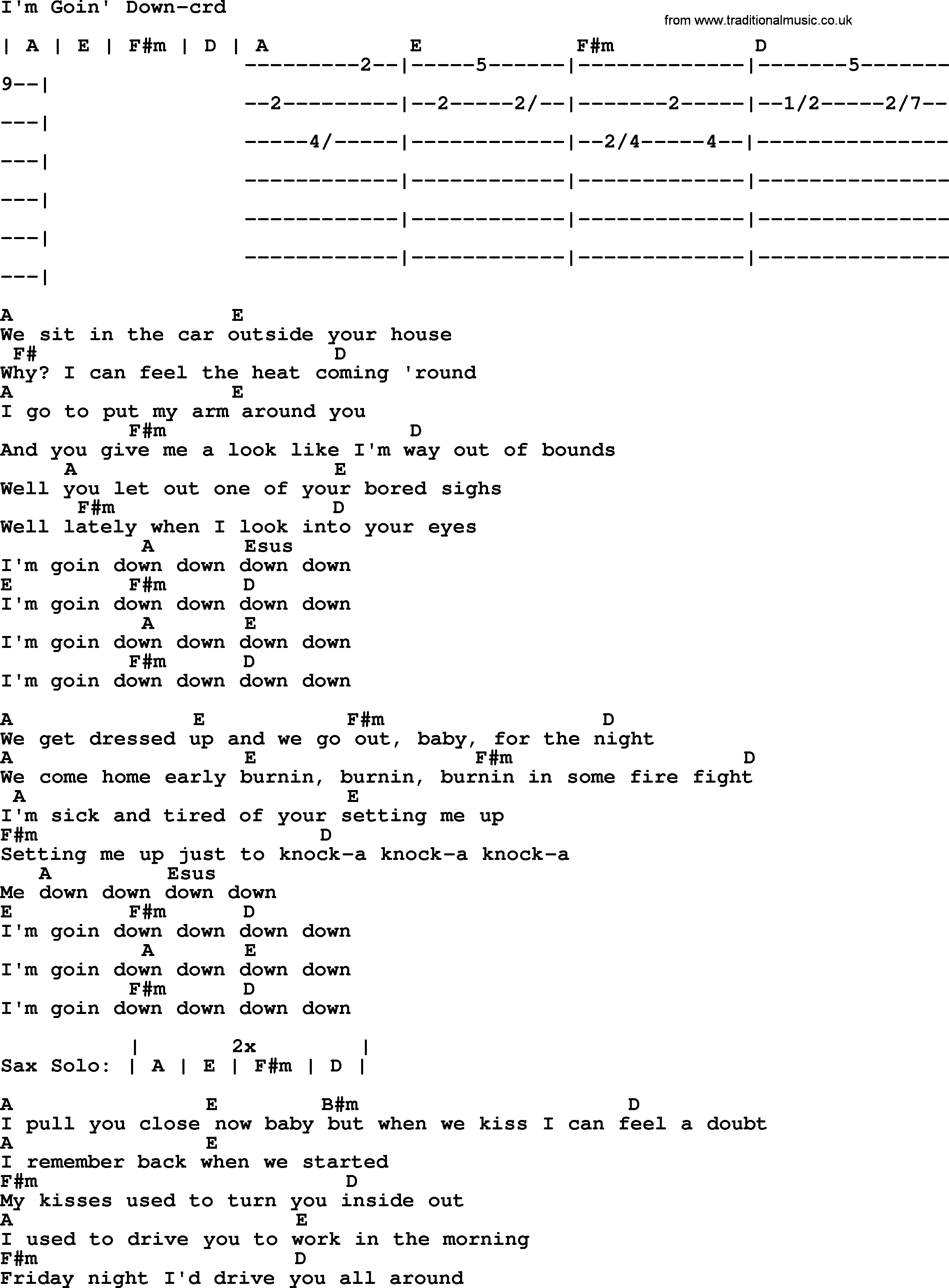 Bruce Springsteen song: I'm Goin' Down, lyrics and chords