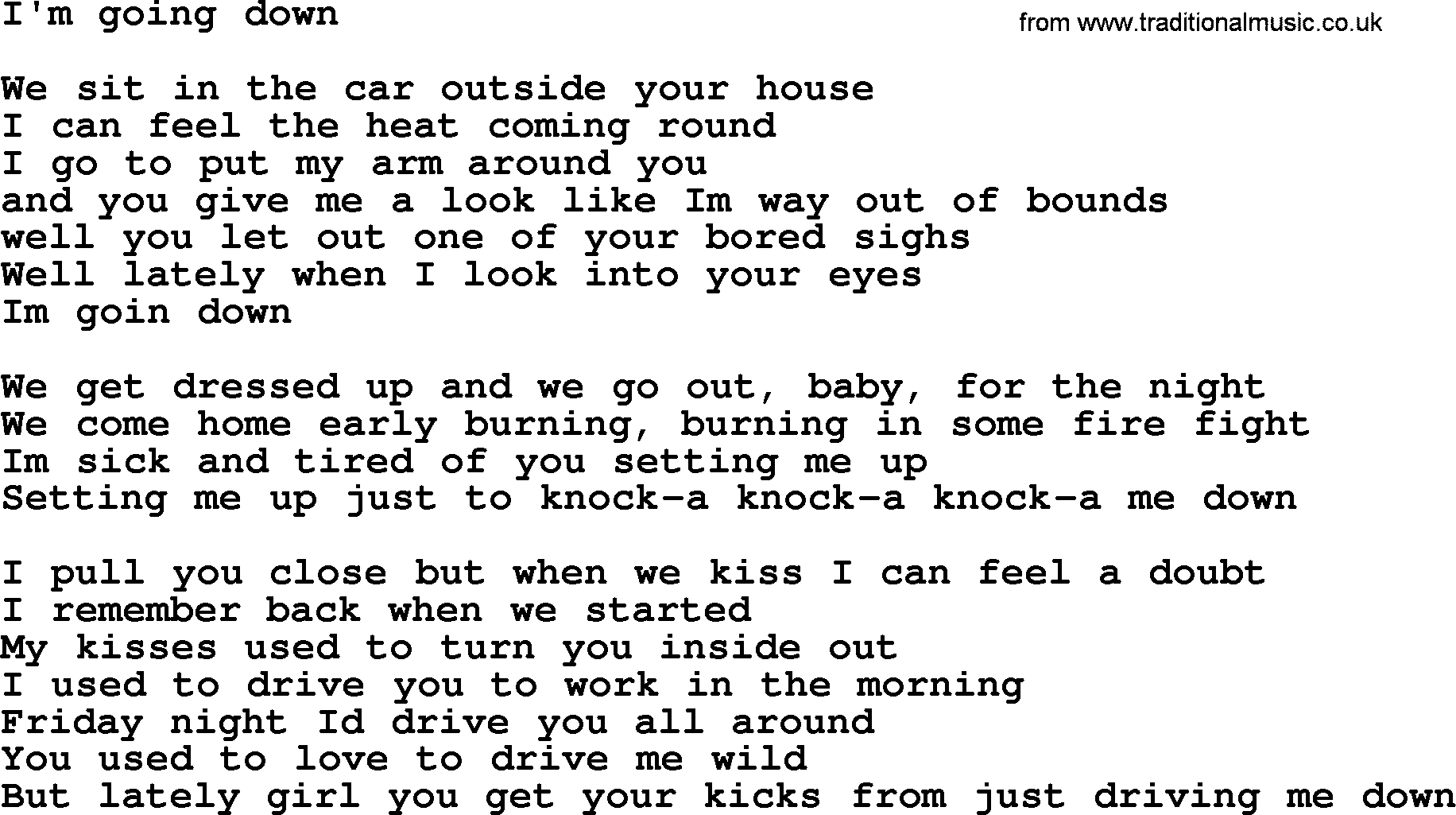 Bruce Springsteen song: I'm Going Down lyrics