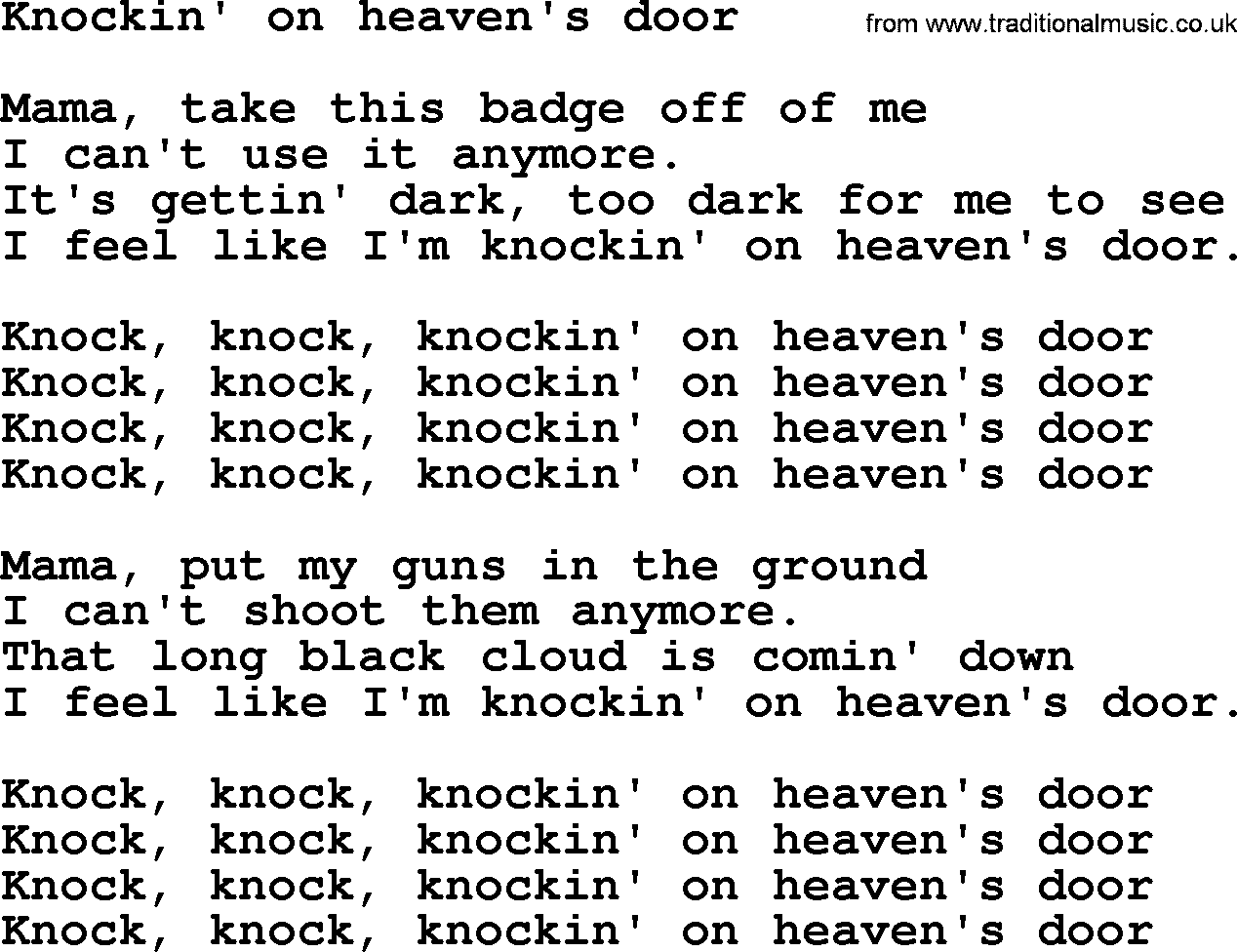 Bruce Springsteen song: Knockin' On Heaven's Door lyrics