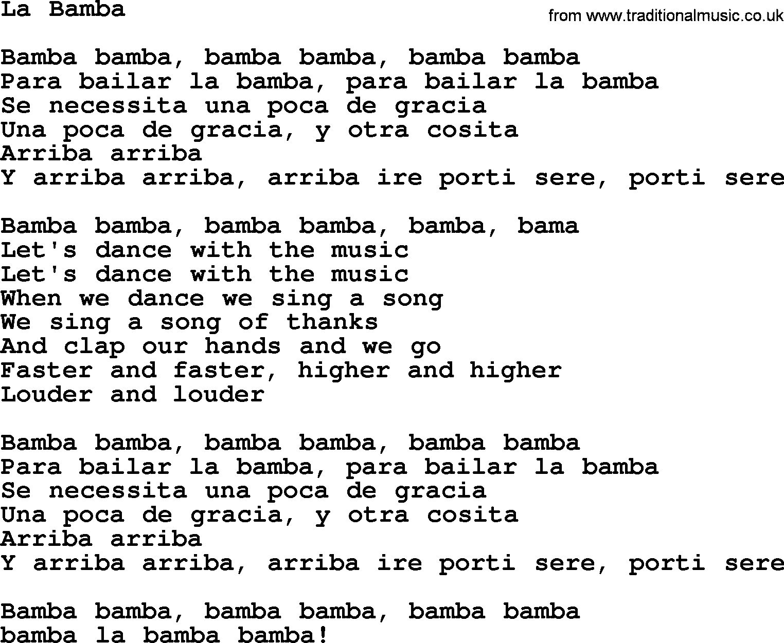 Bruce Springsteen song: La Bamba lyrics