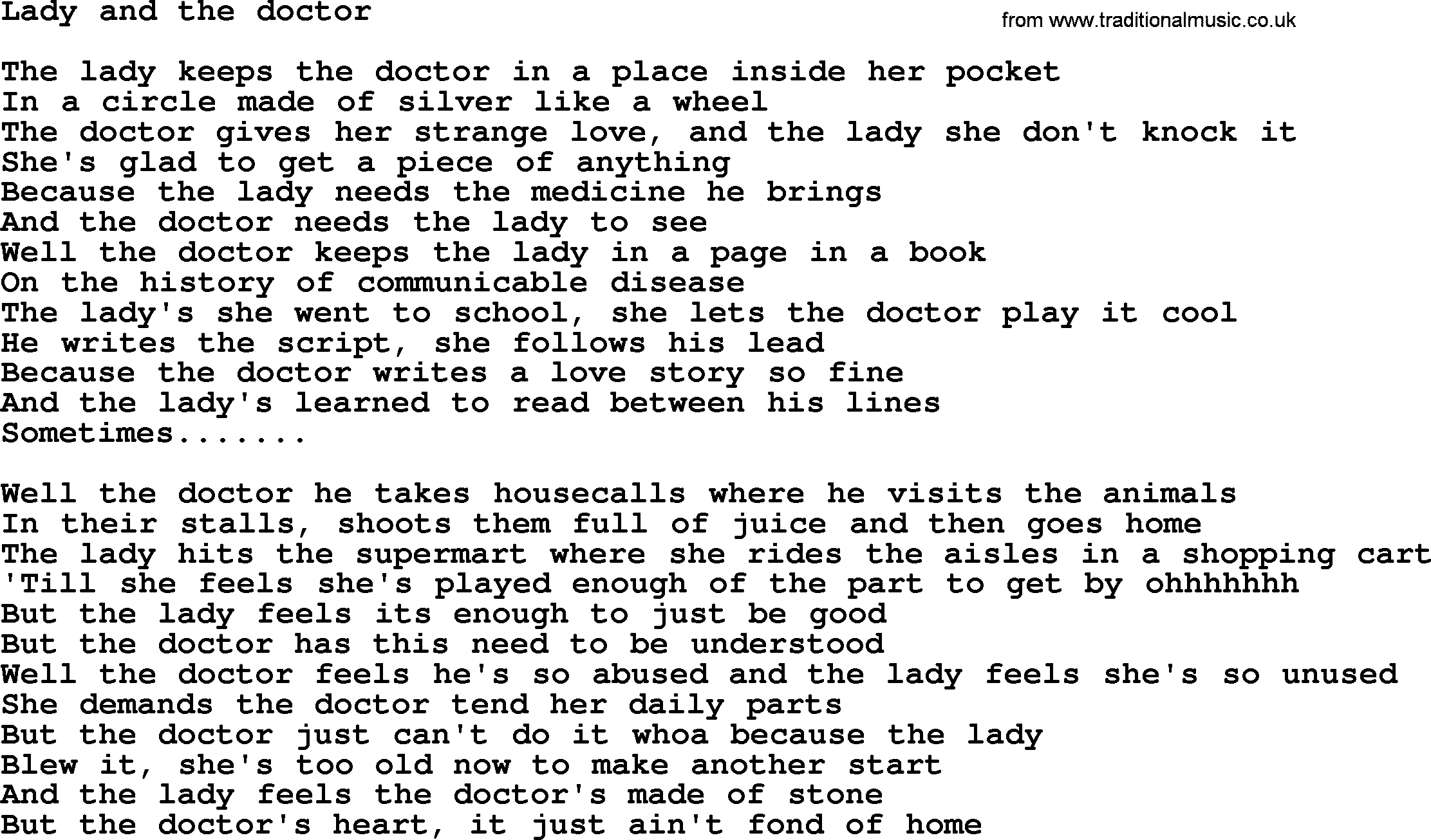 Bruce Springsteen song: Lady And The Doctor lyrics