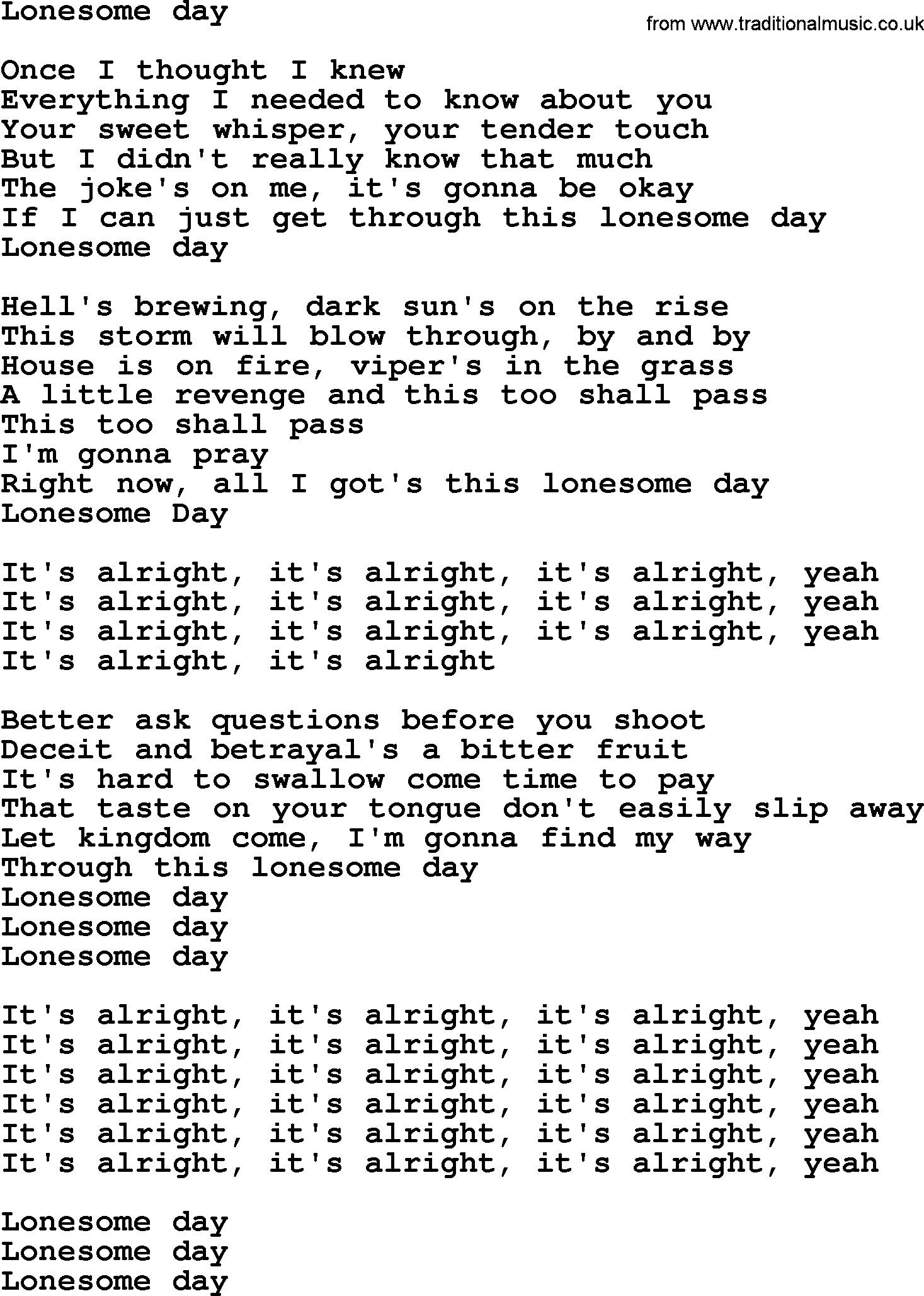 Bruce Springsteen song: Lonesome Day lyrics