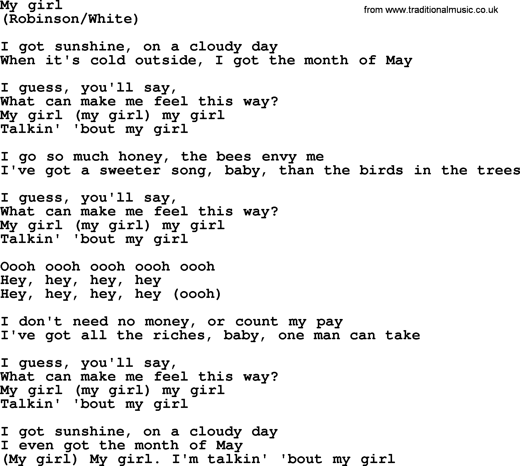 Bruce Springsteen song: My Girl lyrics