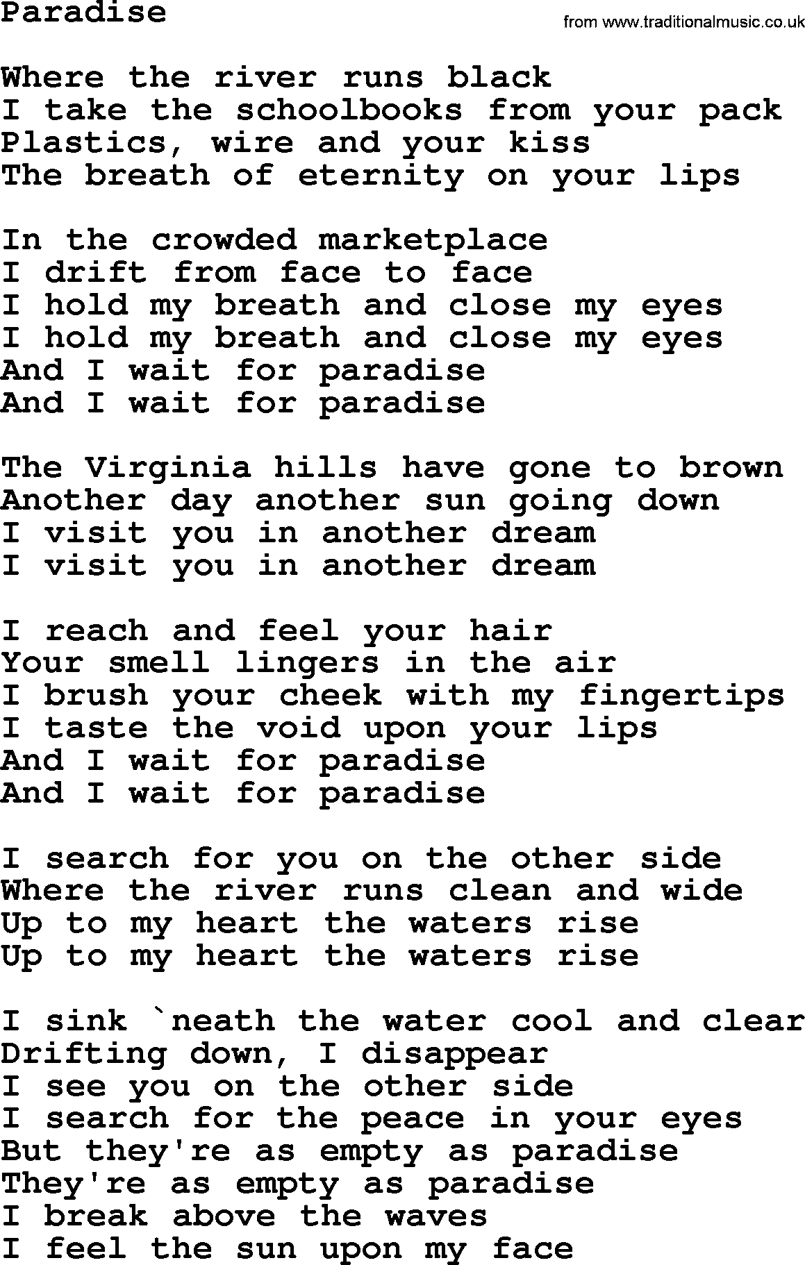 Bruce Springsteen song: Paradise lyrics