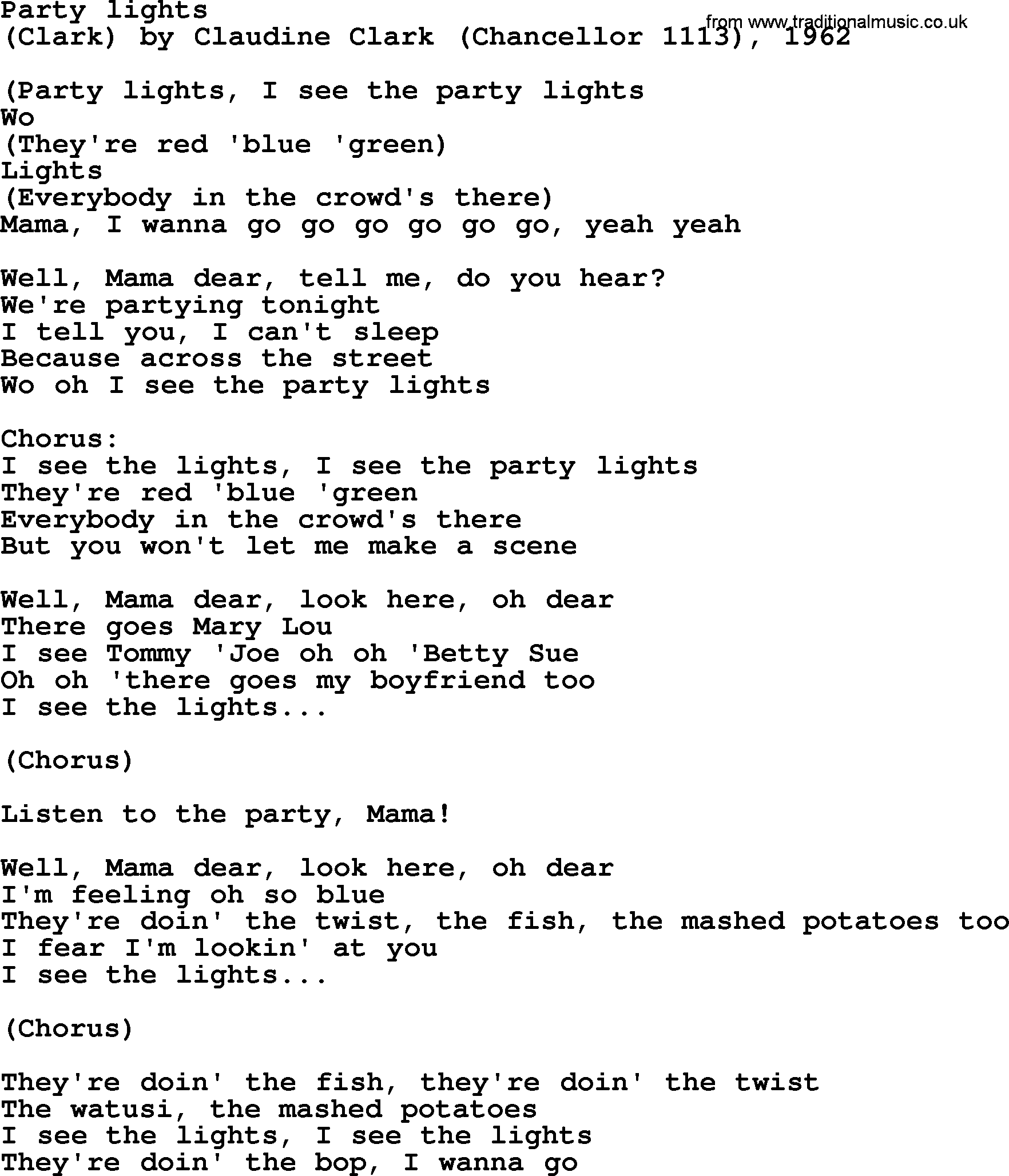 Bruce Springsteen song: Party Lights lyrics