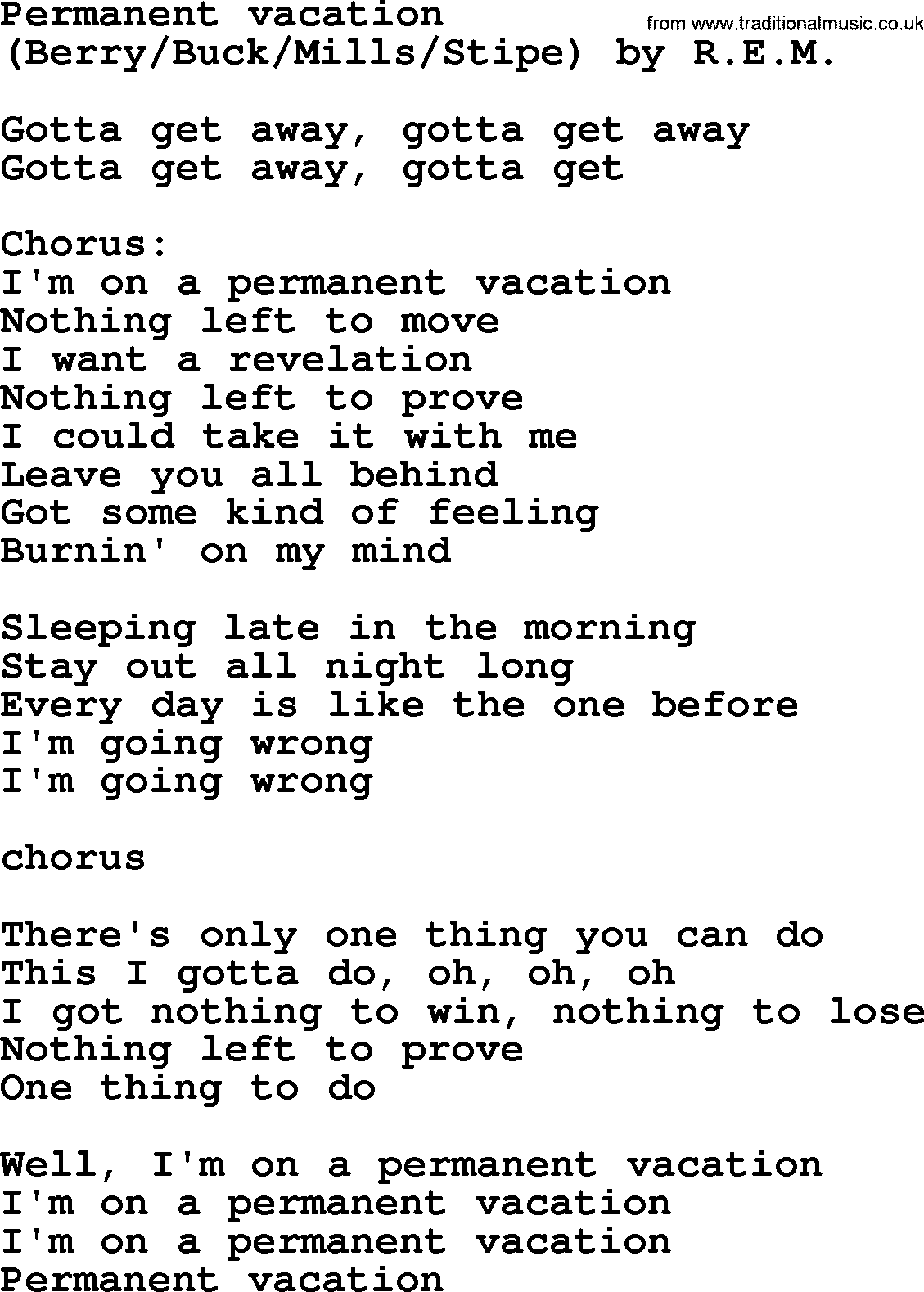 Bruce Springsteen song: Permanent Vacation lyrics