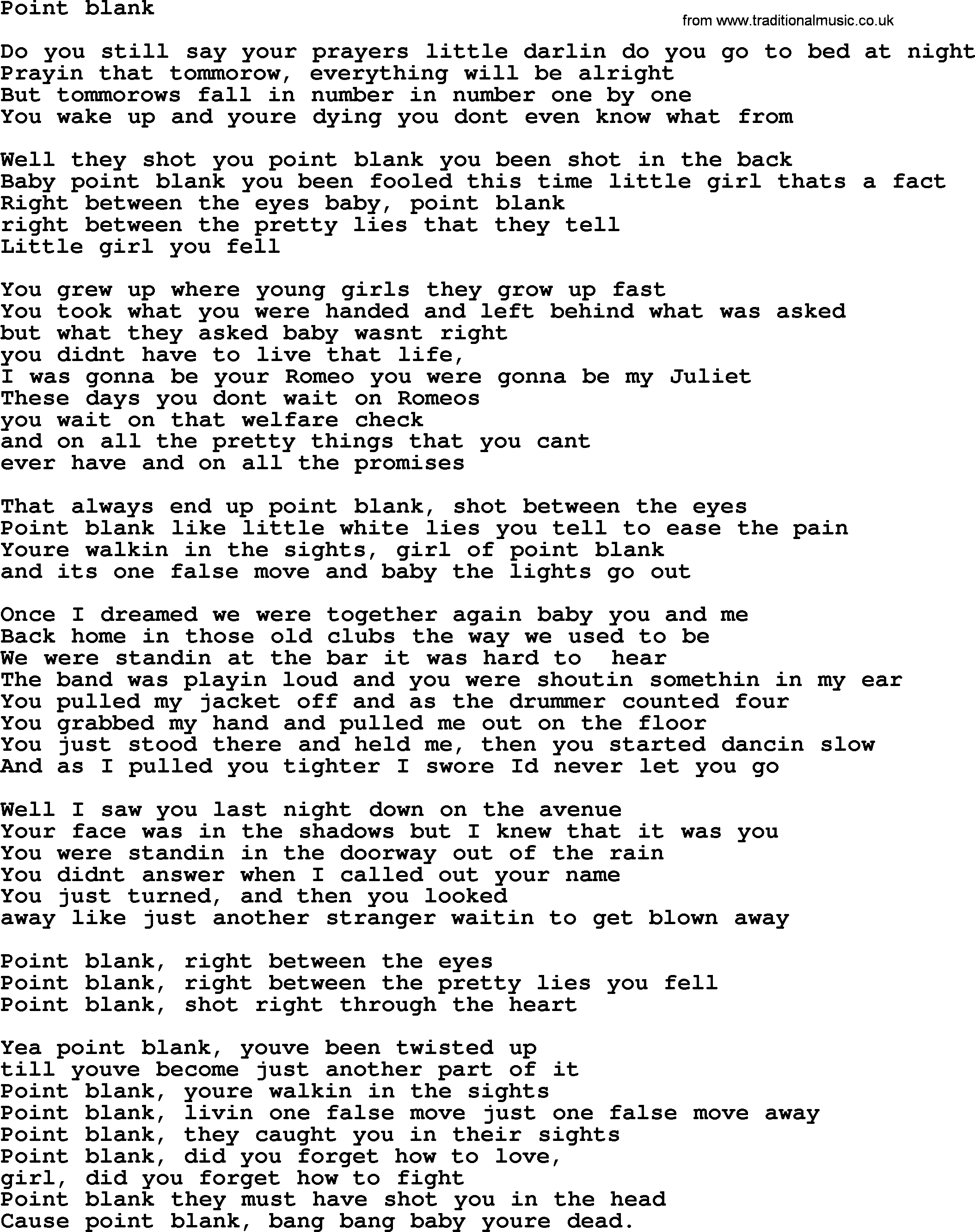 Bruce Springsteen song: Point Blank lyrics