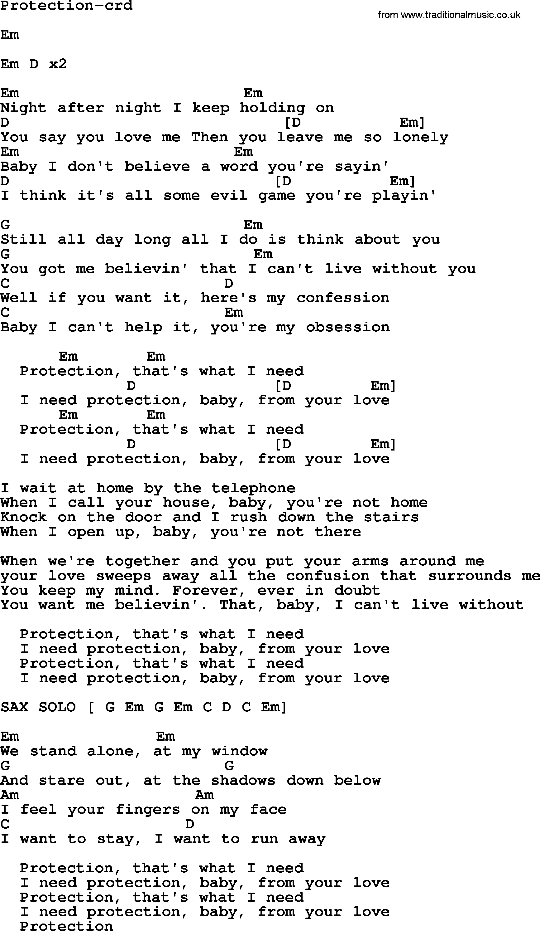 Bruce Springsteen song: Protection, lyrics and chords