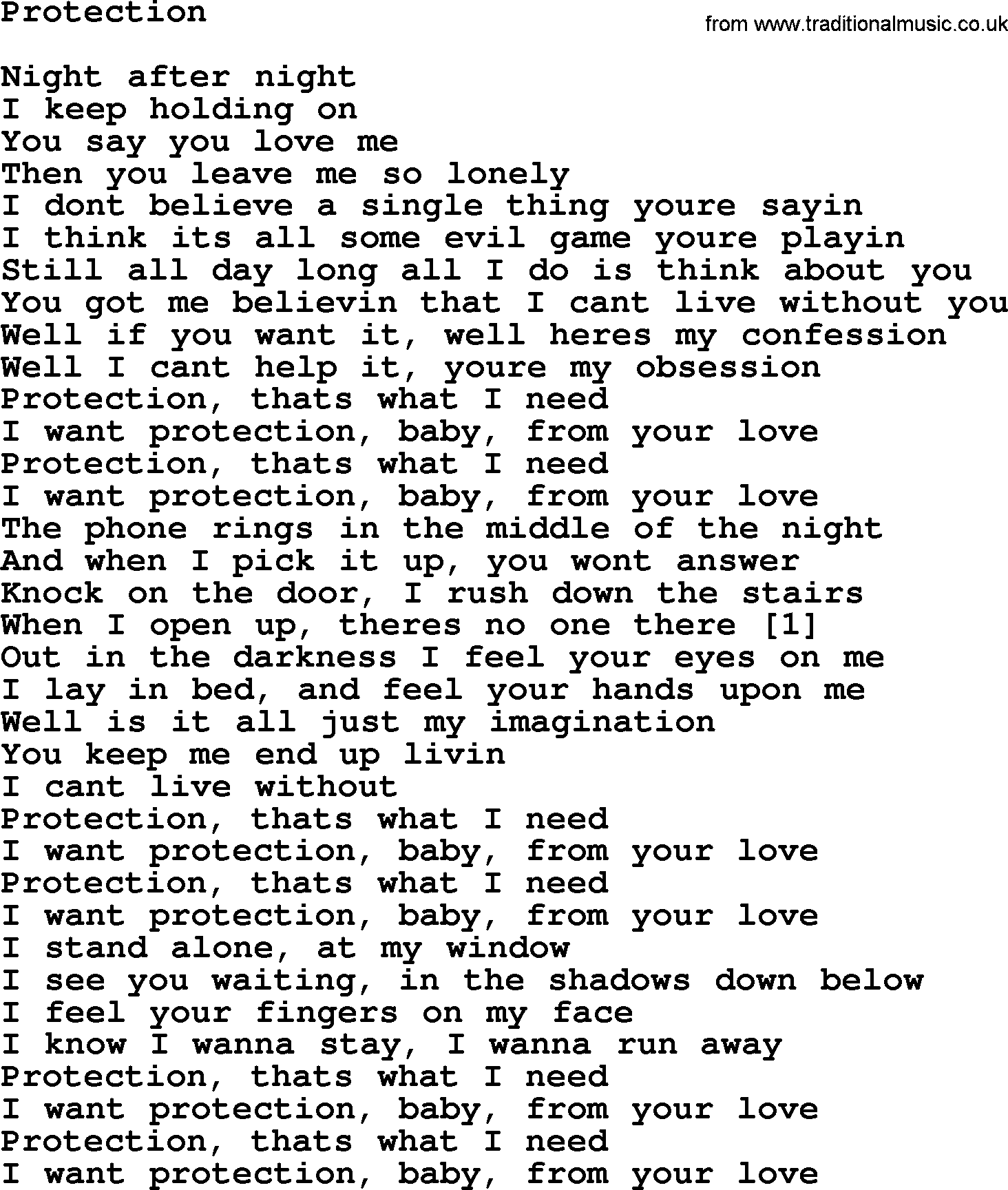 Bruce Springsteen song: Protection lyrics