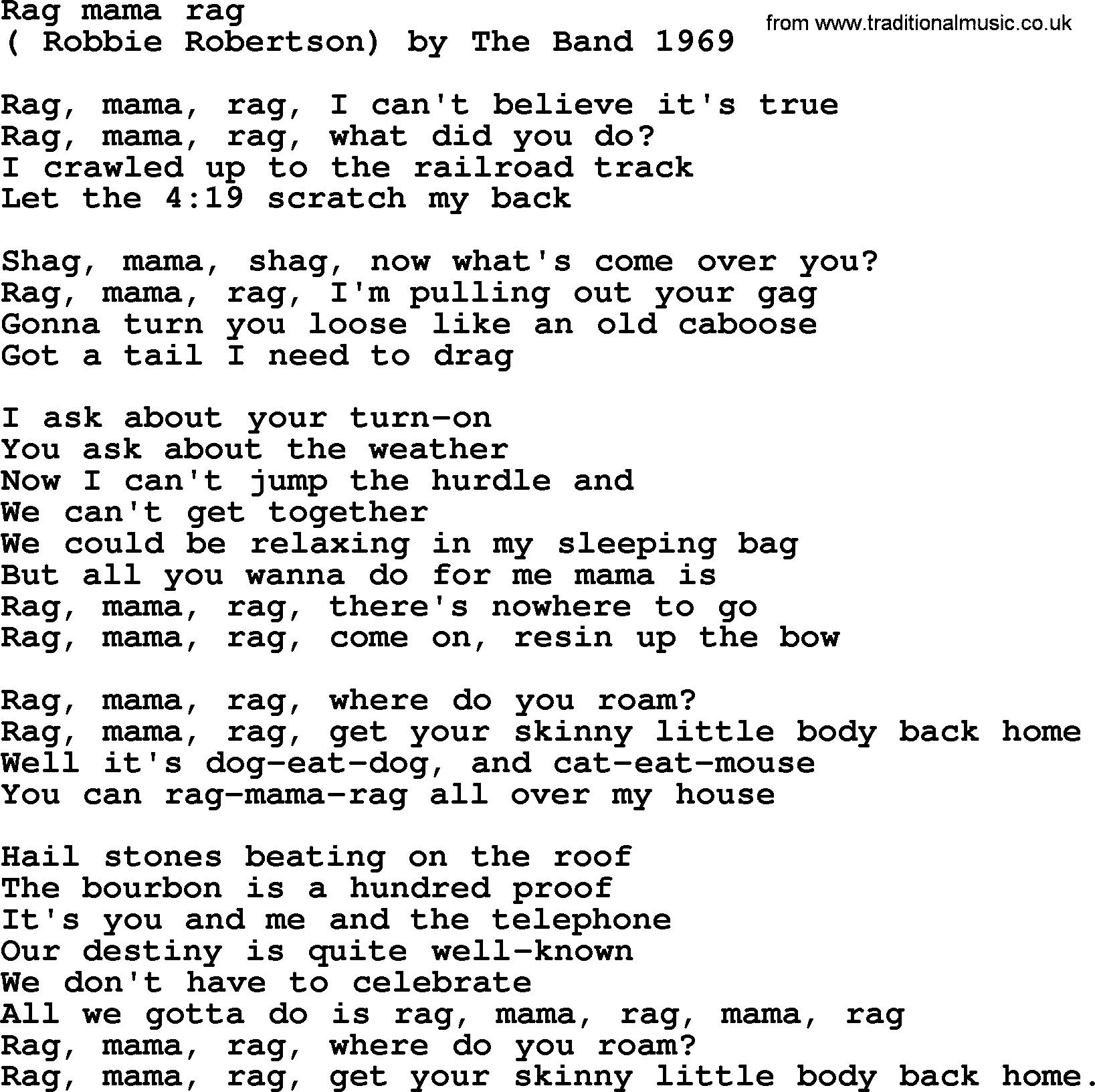 Bruce Springsteen song: Rag Mama Rag lyrics