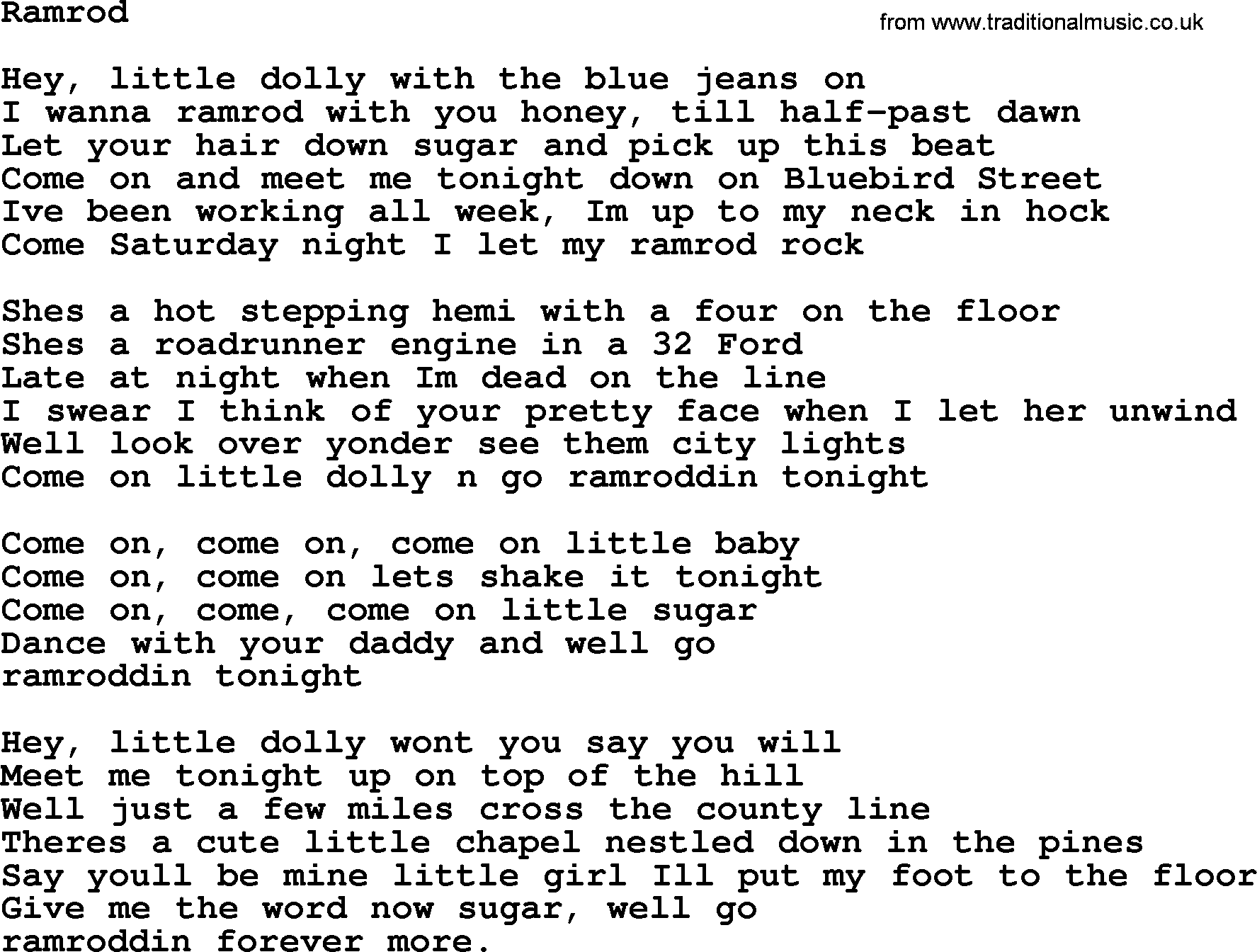 Bruce Springsteen song: Ramrod lyrics