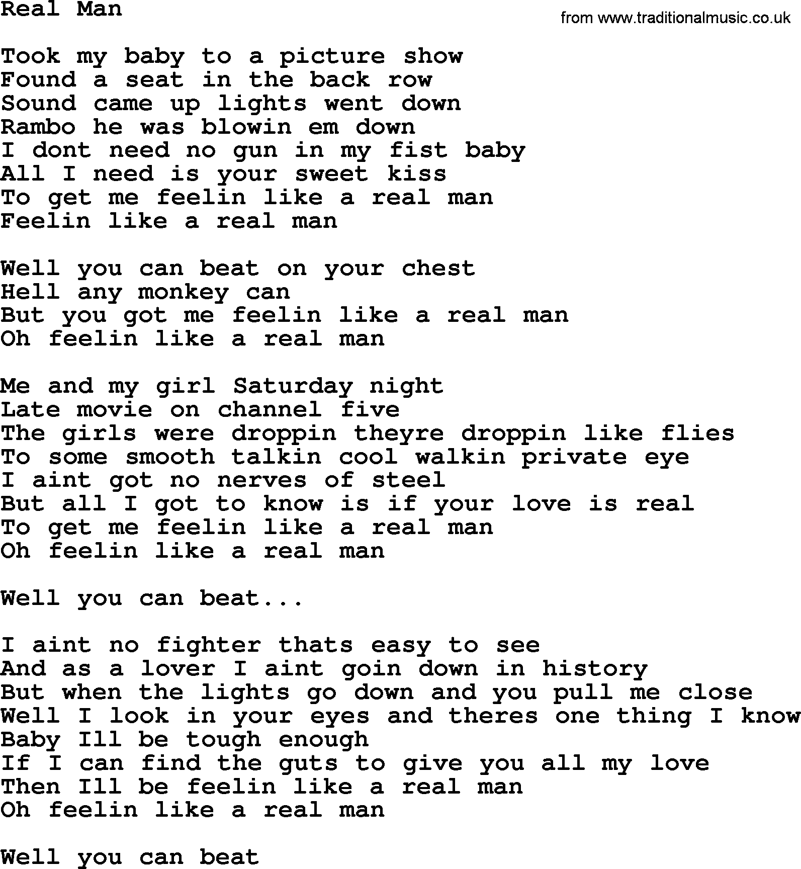 Bruce Springsteen song: Real Man lyrics