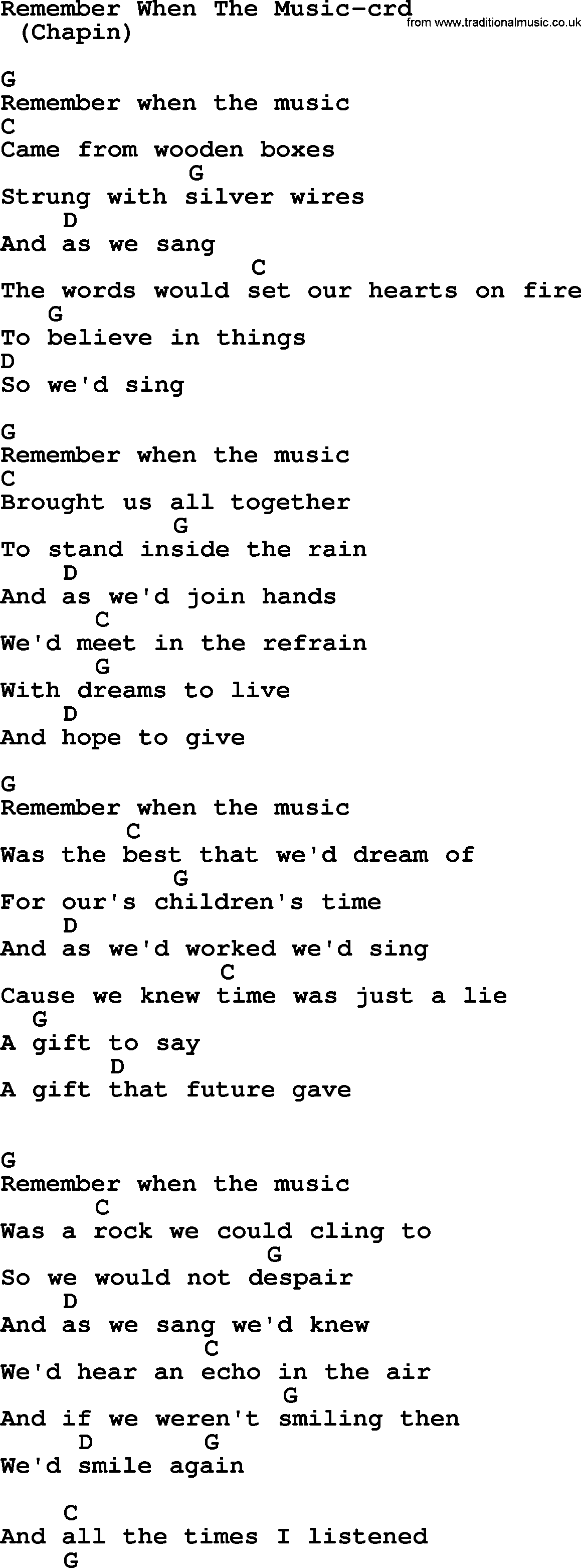 Bruce Springsteen song: Remember When The Music, lyrics and chords