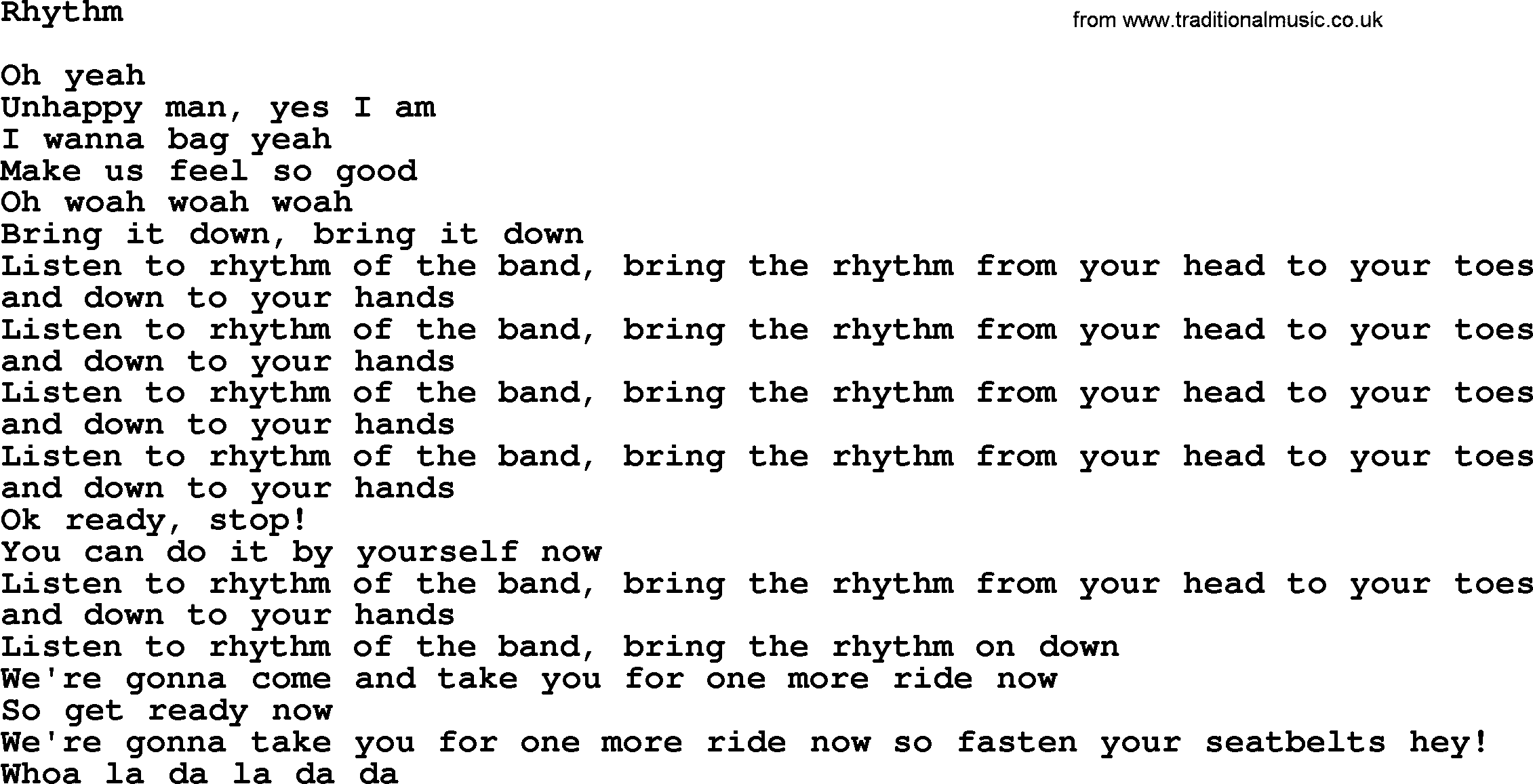 Bruce Springsteen song: Rhythm lyrics