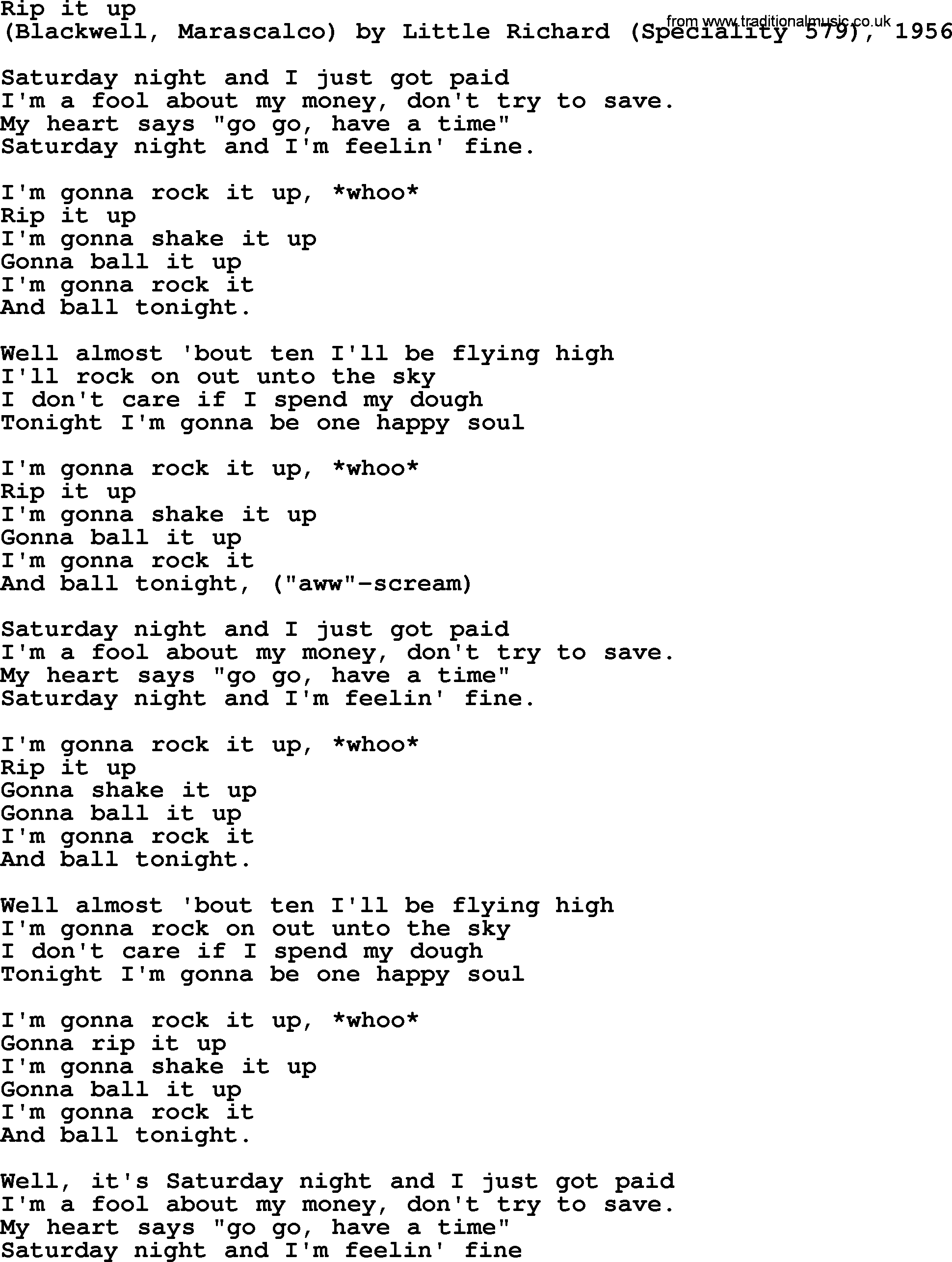 Bruce Springsteen song: Rip It Up lyrics