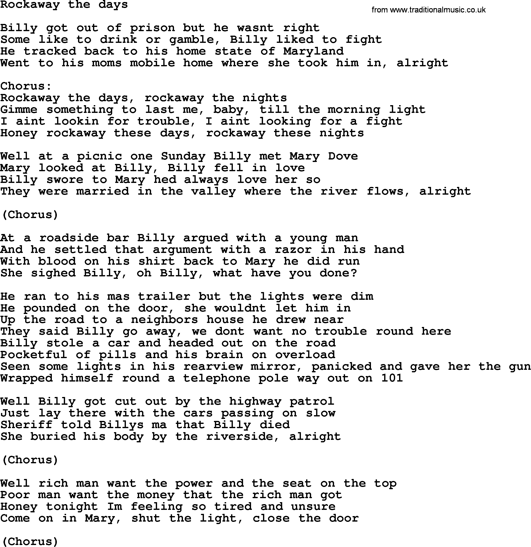 Bruce Springsteen song: Rockaway The Days lyrics