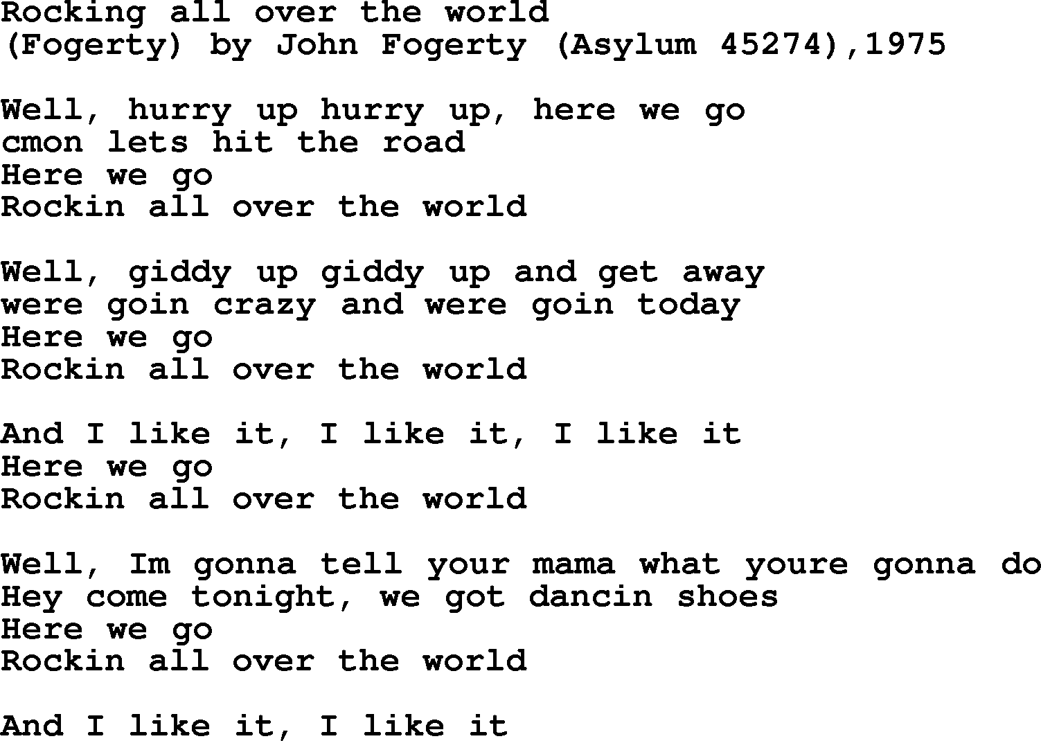 Bruce Springsteen song: Rocking All Over The World lyrics