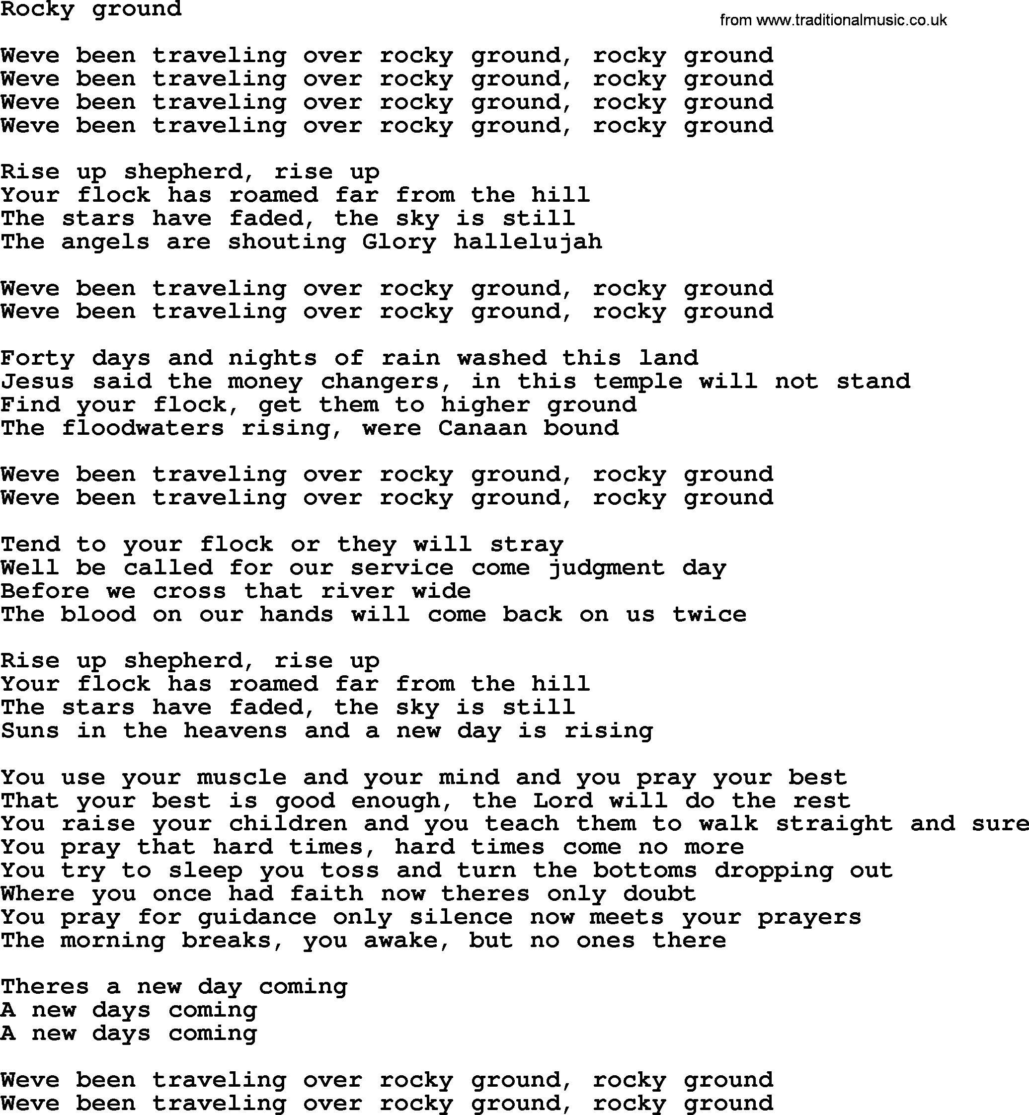 Bruce Springsteen song: Rocky Ground lyrics