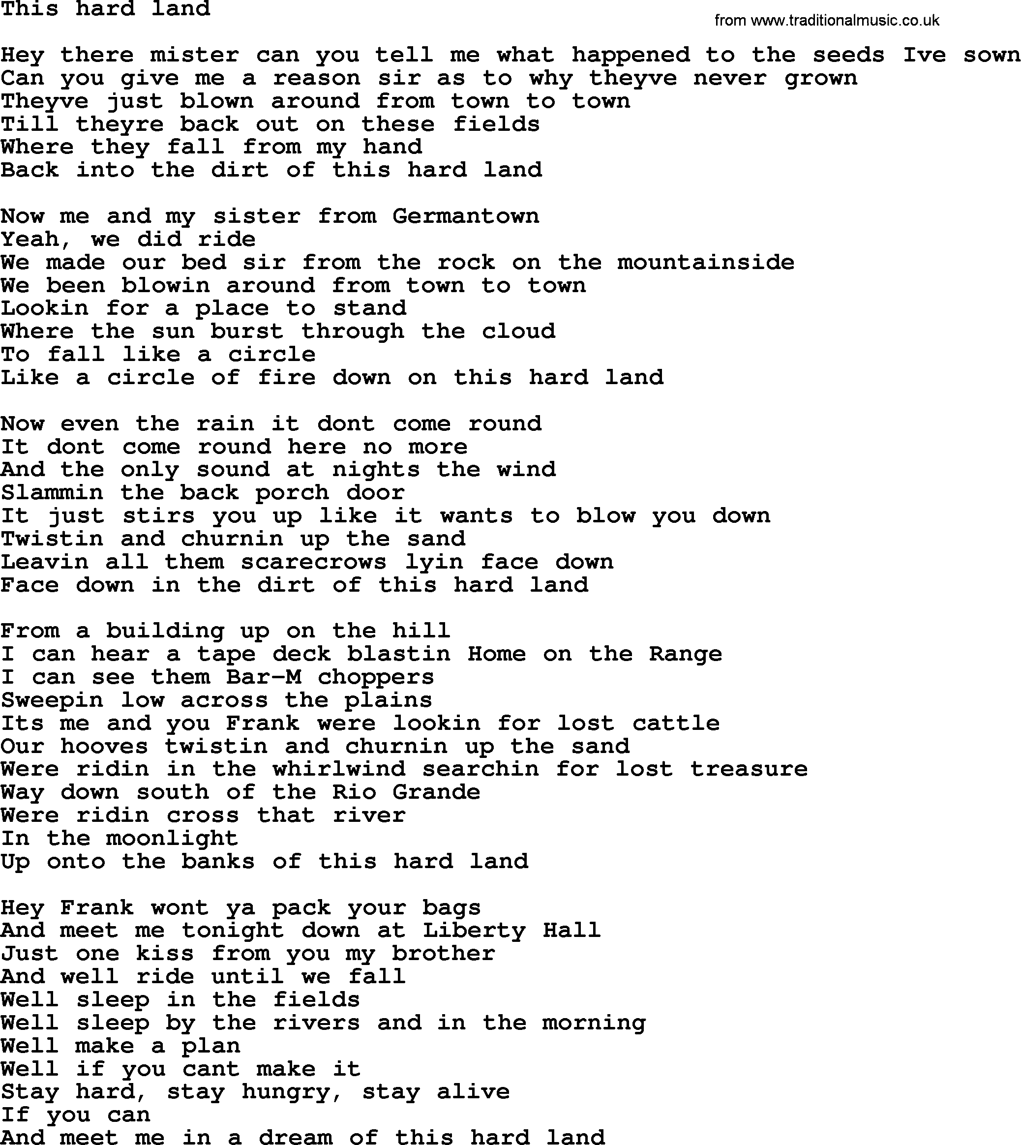 Bruce Springsteen song: This Hard Land lyrics