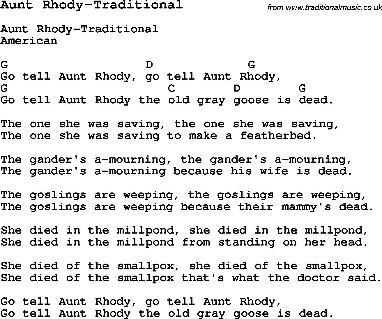 Summer-Camp Song, Aunt Rhody-Traditional, with lyrics and chords for Ukulele, Guitar Banjo etc.