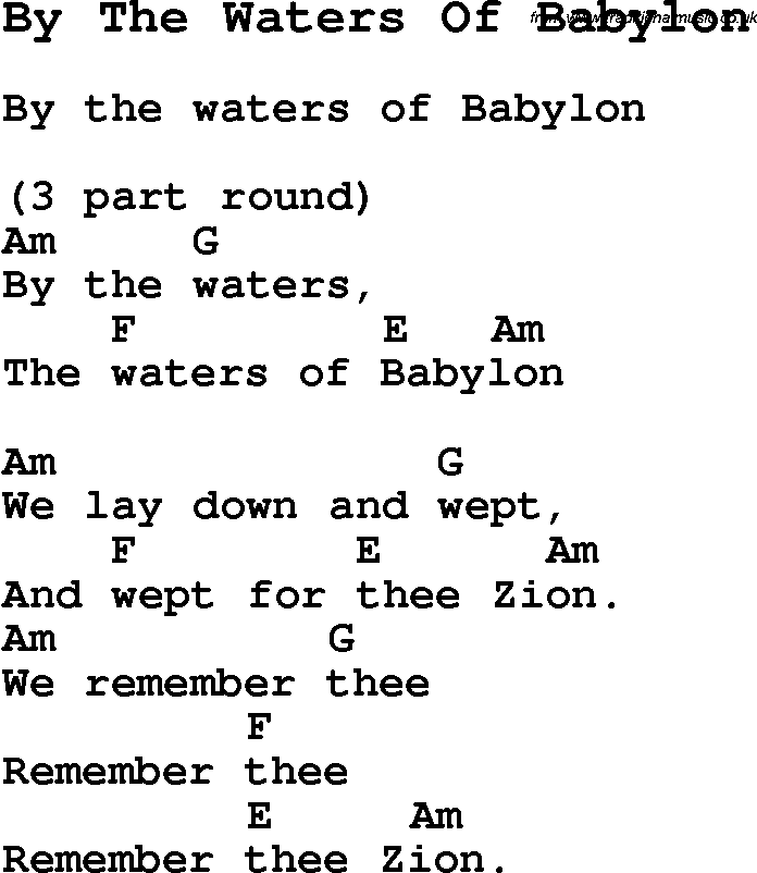 Summer-Camp Song, By The Waters Of Babylon, with lyrics and chords for Ukulele, Guitar Banjo etc.