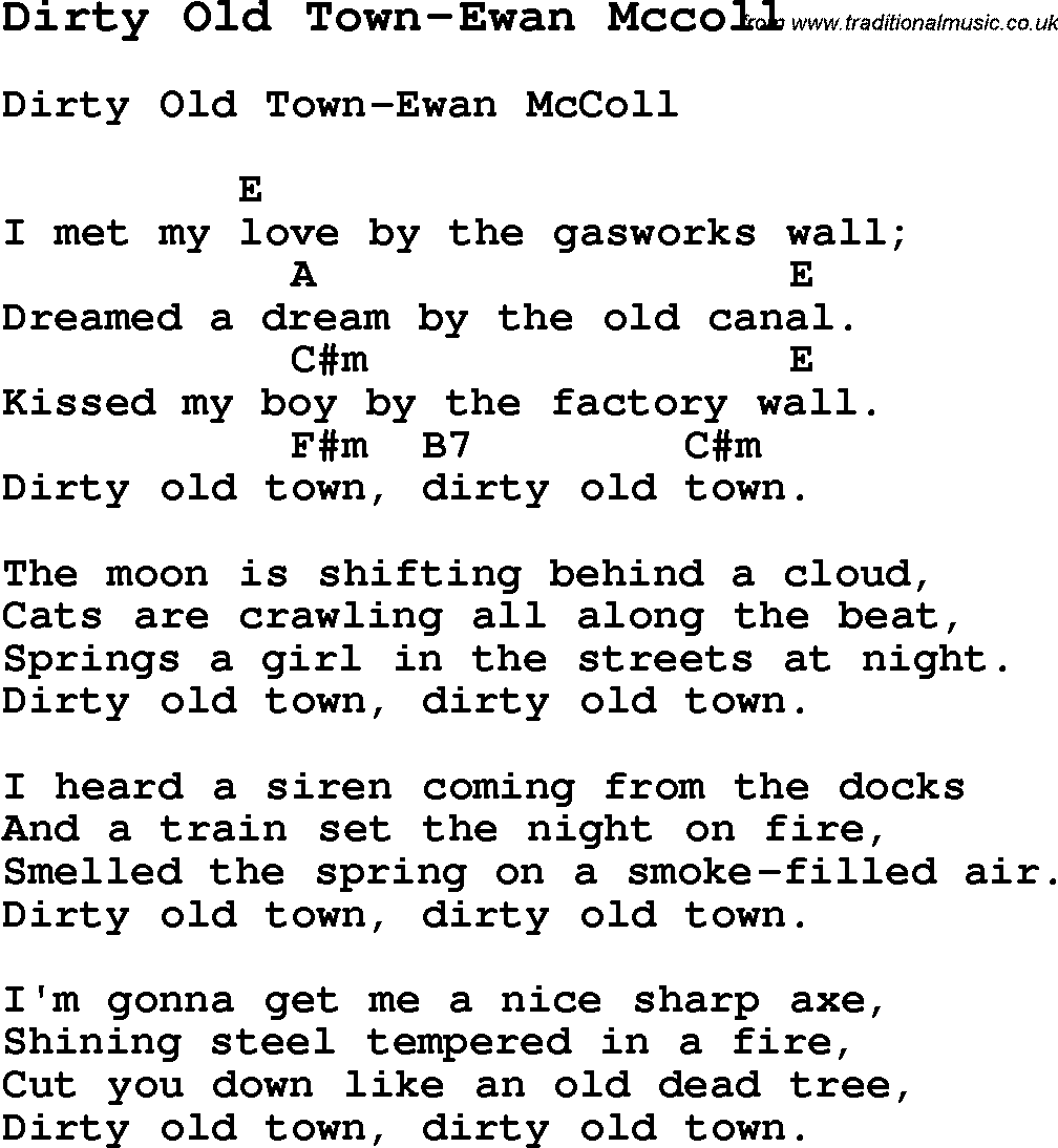 Summer-Camp Song, Dirty Old Town-Ewan Mccoll, with lyrics and chords for Ukulele, Guitar Banjo etc.