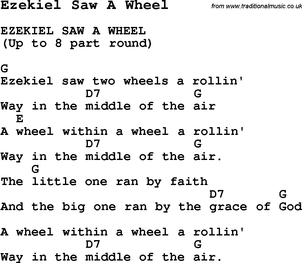 Summer-Camp Song, Ezekiel Saw A Wheel, with lyrics and chords for Ukulele, Guitar Banjo etc.